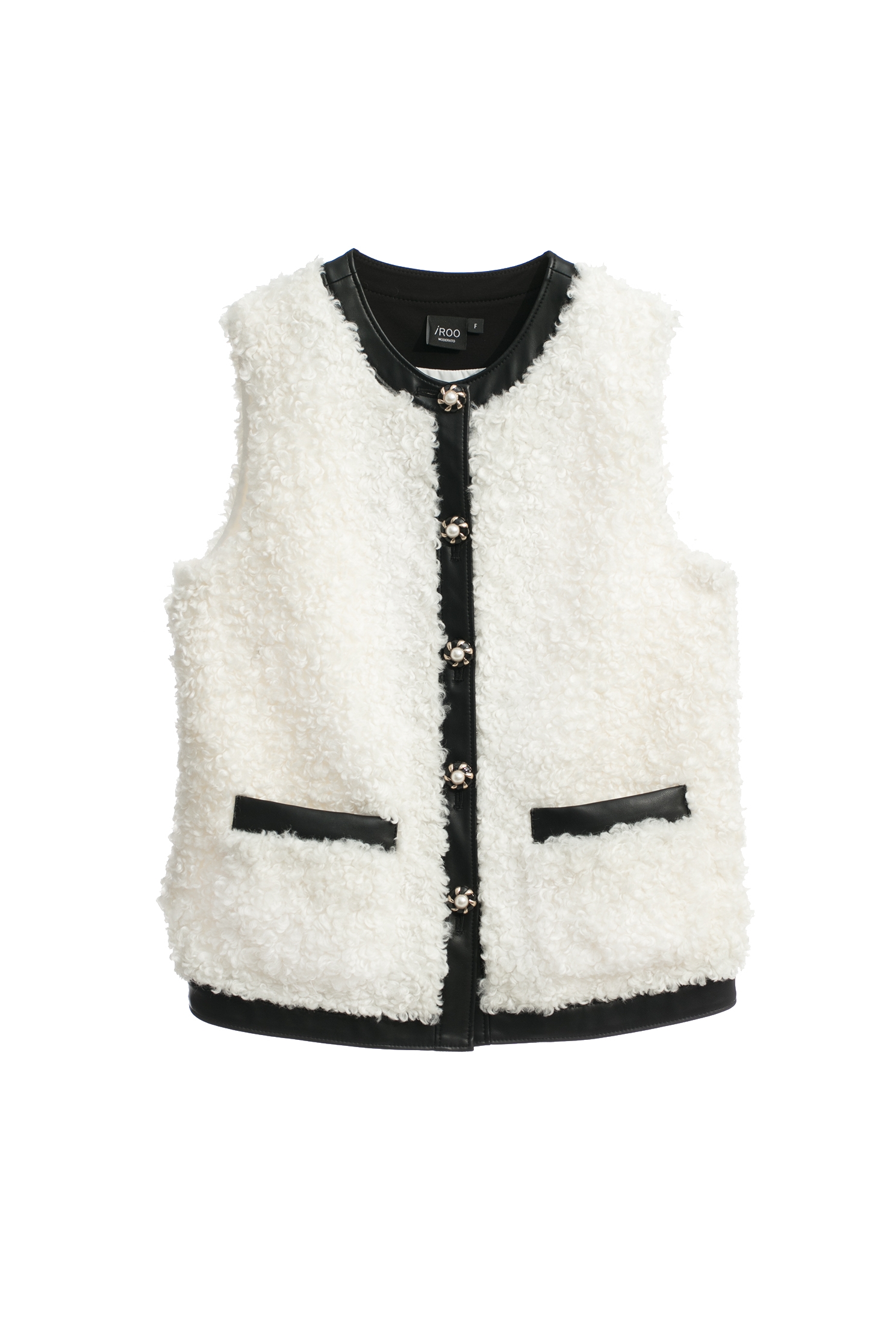 Faux Fur Vest With Contrast Trim DetailFaux Fur Vest With Contrast Trim Detail,sleeveless tops,pearl,Leather,Season (AW) Look