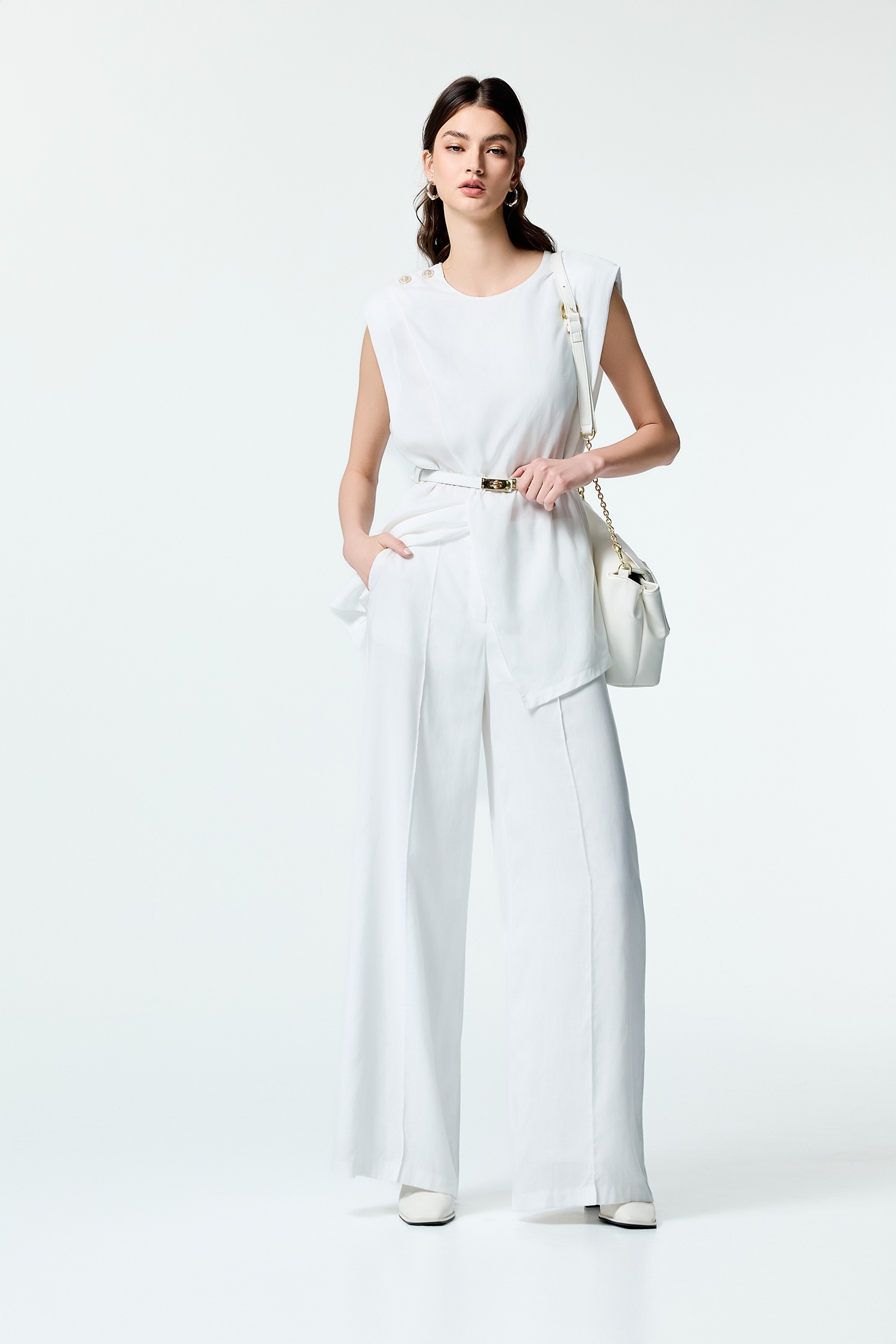 Front Overlap Long VestFront Overlap Long Vest,sleeveless tops,Season (SS) Look,pearl,White tops,Back To Classic,sleeveless tops,Back To B/W