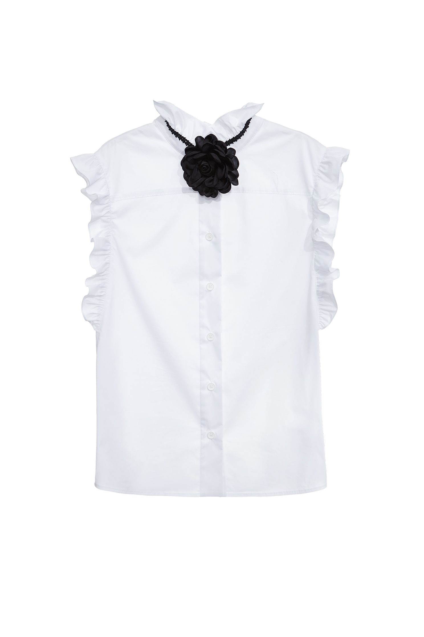Ruffle Vest With Detachable Rose BroochRuffle Vest With Detachable Rose Brooch,sleeveless tops,Season (SS) Look,White tops,Back To Classic,sleeveless tops,Back To B/W