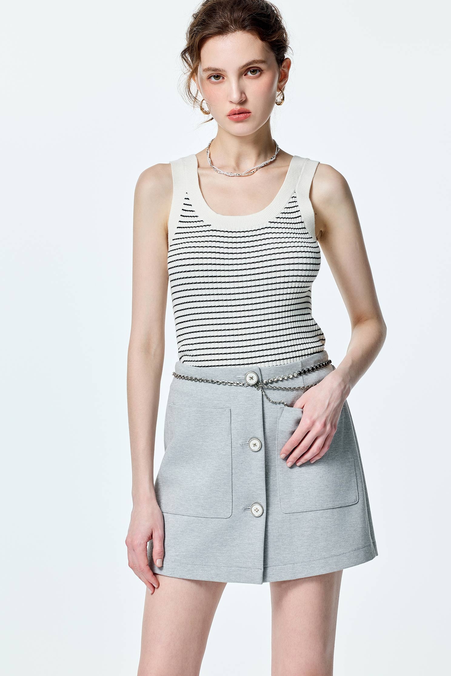 Stripe Knit Tank TopStripe Knit Tank Top,sleeveless tops,Season (SS) Look,White tops,Valentine,sleeveless tops,upperclass,Knitted,Knitted tops
