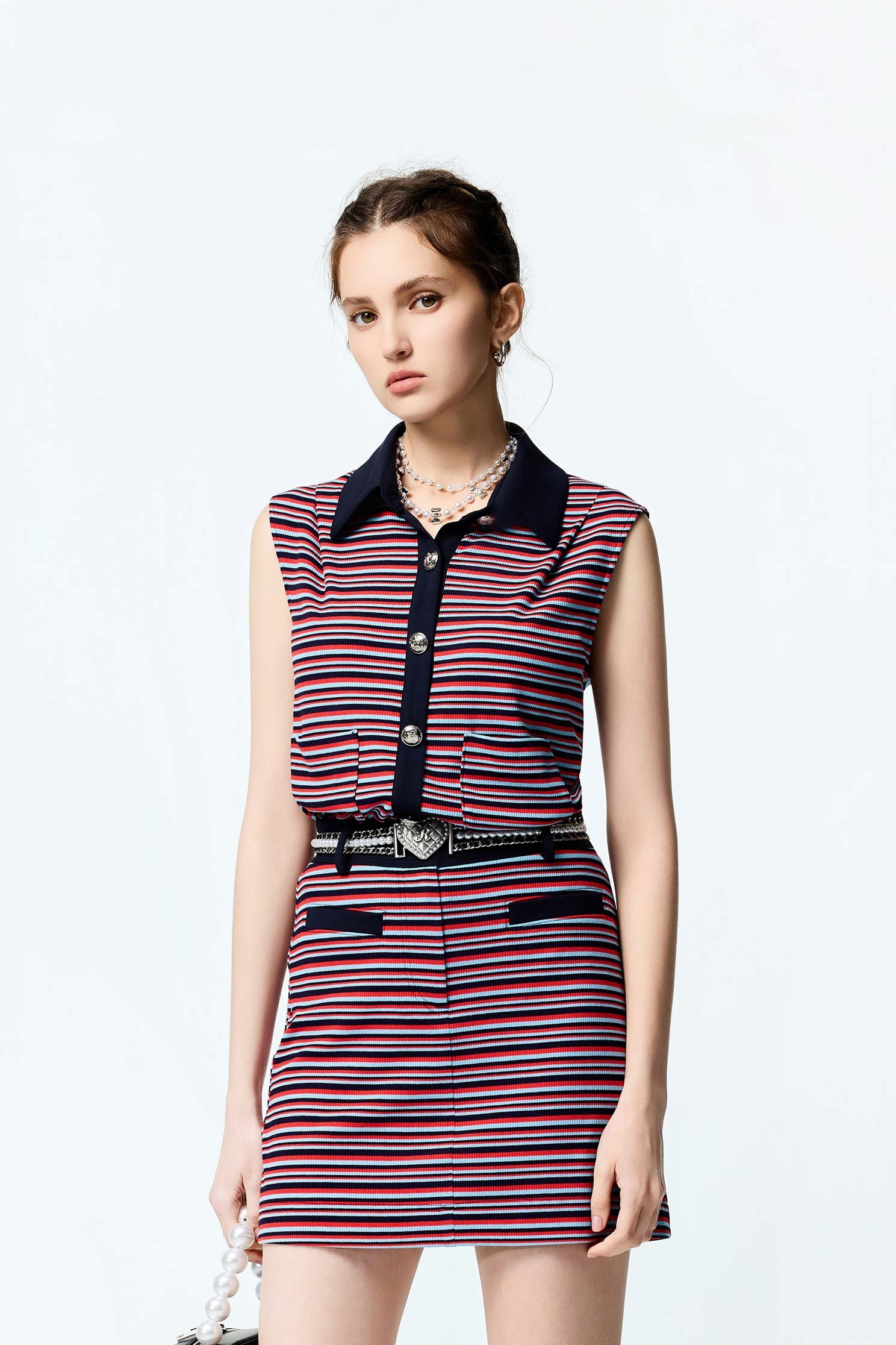 Multi Stripe Navy Contrast VestMulti Stripe Navy Contrast Vest,sleeveless tops,Tops,Season (SS) Look,sleeveless tops,Urban Fashion