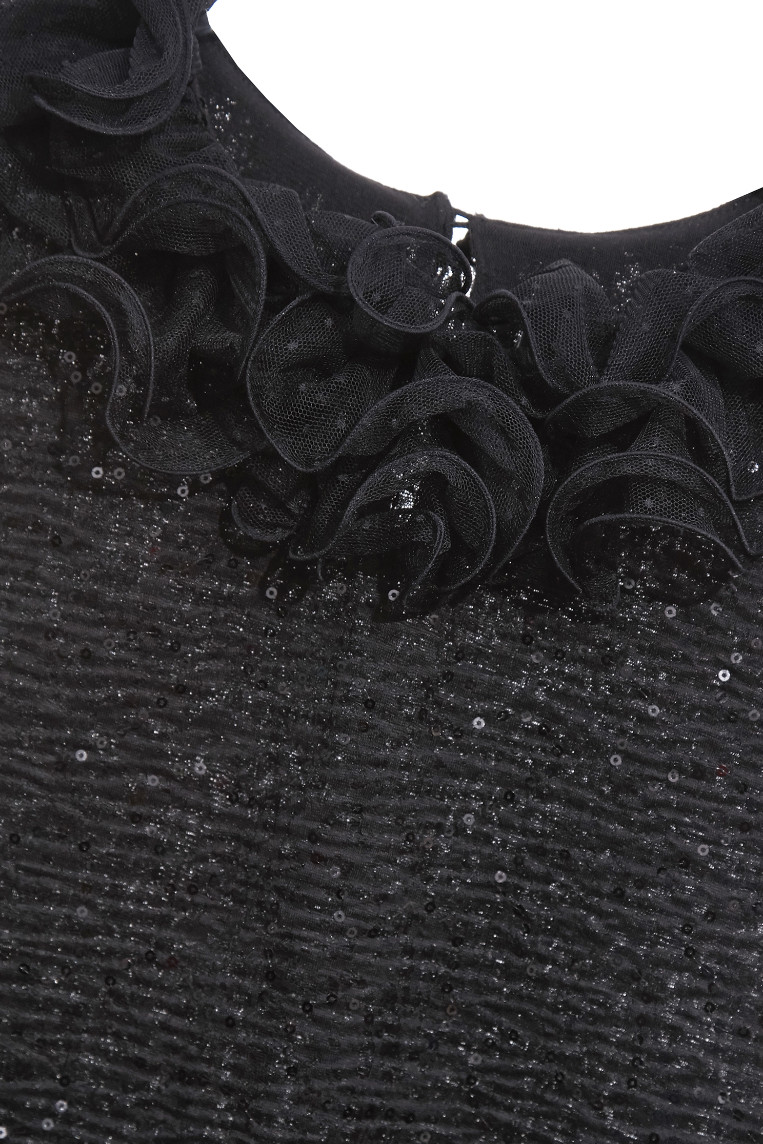 Ruffle Collar Sequin VestRuffle Collar Sequin Vest,sleeveless tops,Season (SS) Look,dotcollection,Mesh fabric,sleeveless tops,Lace,Black tops