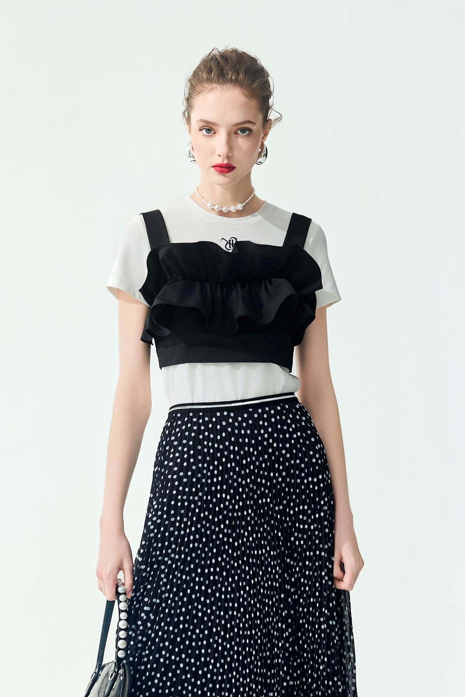 Black Ruffle Detail Outer Vest With TeeBlack Ruffle Detail Outer Vest With Tee,sleeveless tops,Tops,Embroidered,Season (SS) Look,sleeveless tops,Black tops