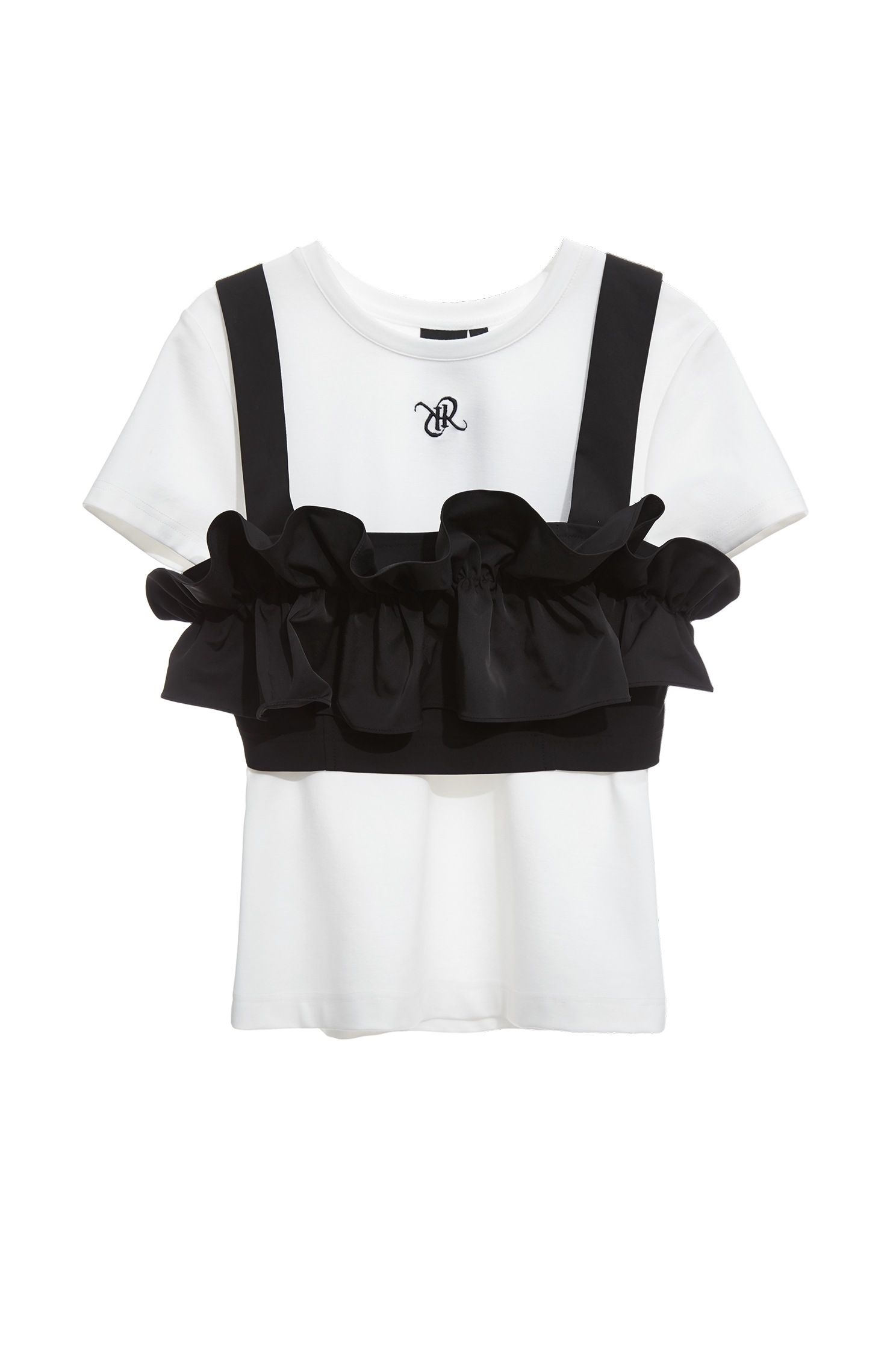 Black Ruffle Detail Outer Vest With TeeBlack Ruffle Detail Outer Vest With Tee,sleeveless tops,Tops,Embroidered,Season (SS) Look,sleeveless tops,Black tops