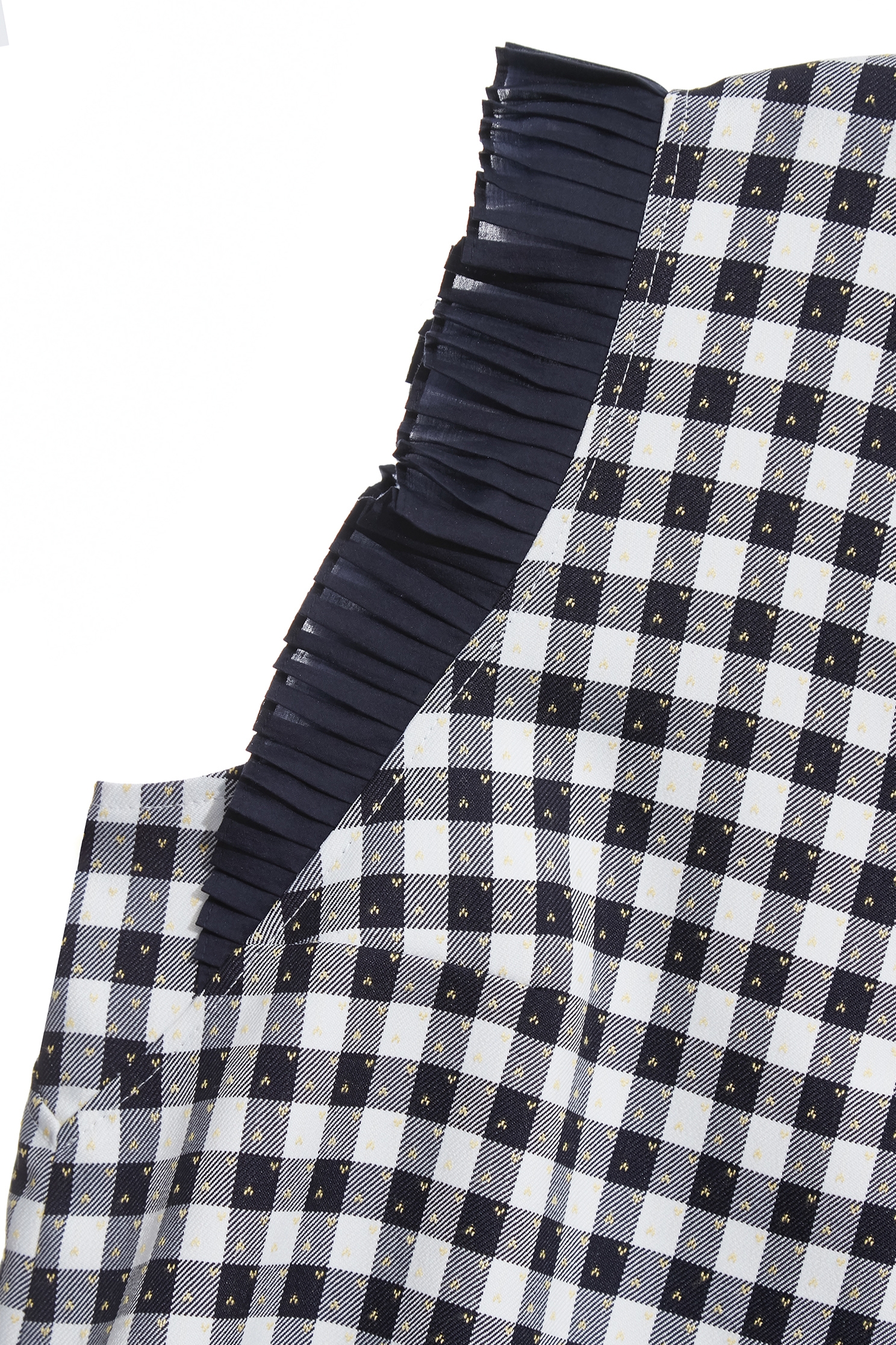 Pleated Ruffle Detail Checkered VestPleated Ruffle Detail Checkered Vest,sleeveless tops,Tops,Season (SS) Look,Plaid,sleeveless tops,Lace