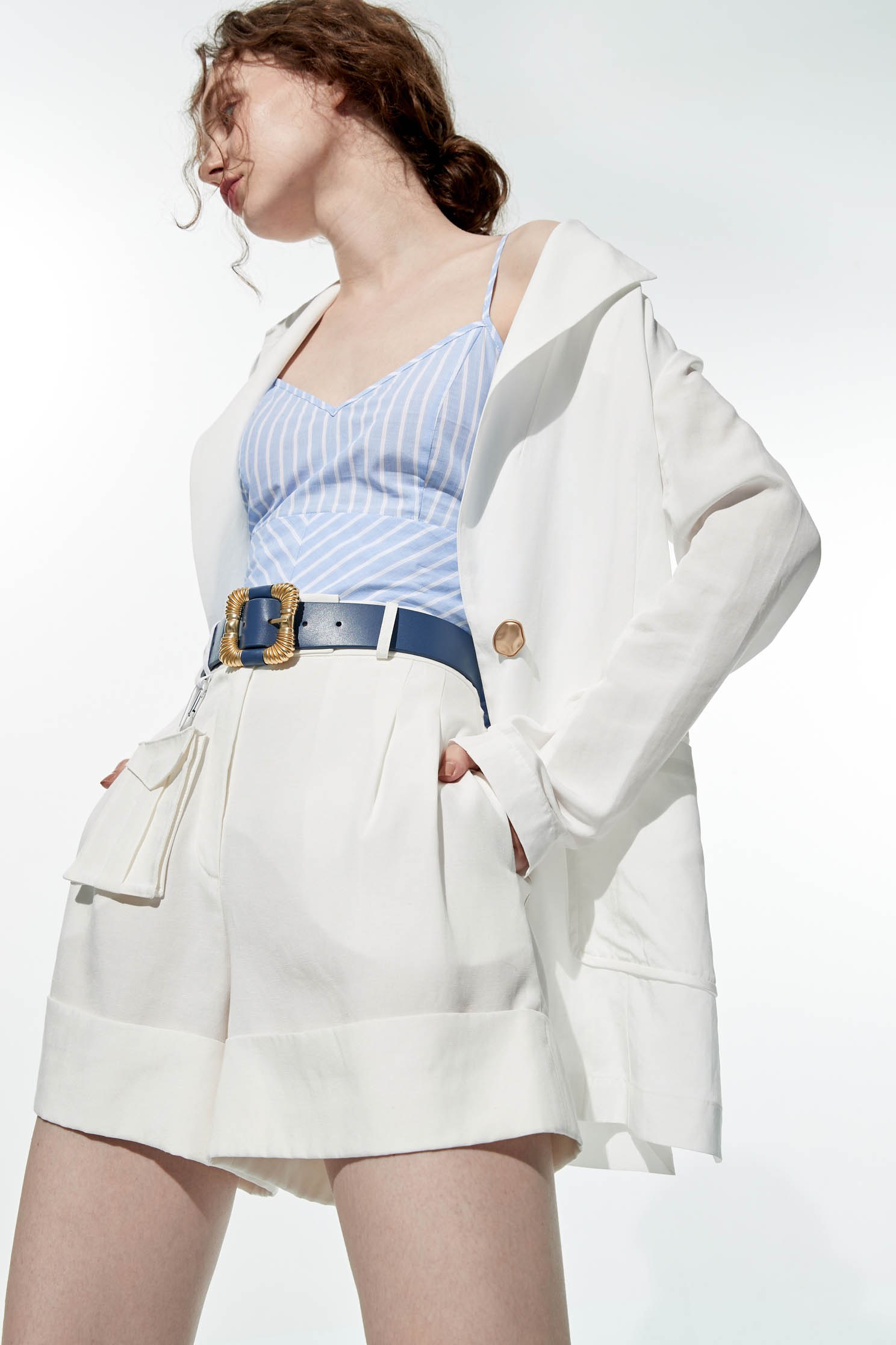 White Stripe Crop Tank TopCrop vest with bow,Queen,Season (SS) Look,Stripe,iROO LIVE,Cotton,sleeveless tops,bows