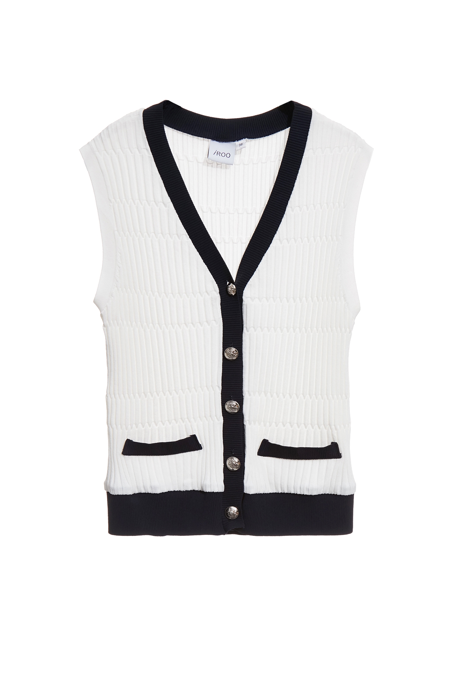 V-neck Navy Trim Knit VestV-neck Navy Trim Knit Vest,V-Neck T shirts,sleeveless tops,Office Looks,Tops,sleeveless tops,Season (AW) Look,Valentine,sleeveless tops,upperclass,Knitted,Knitted tops,Knitted tops