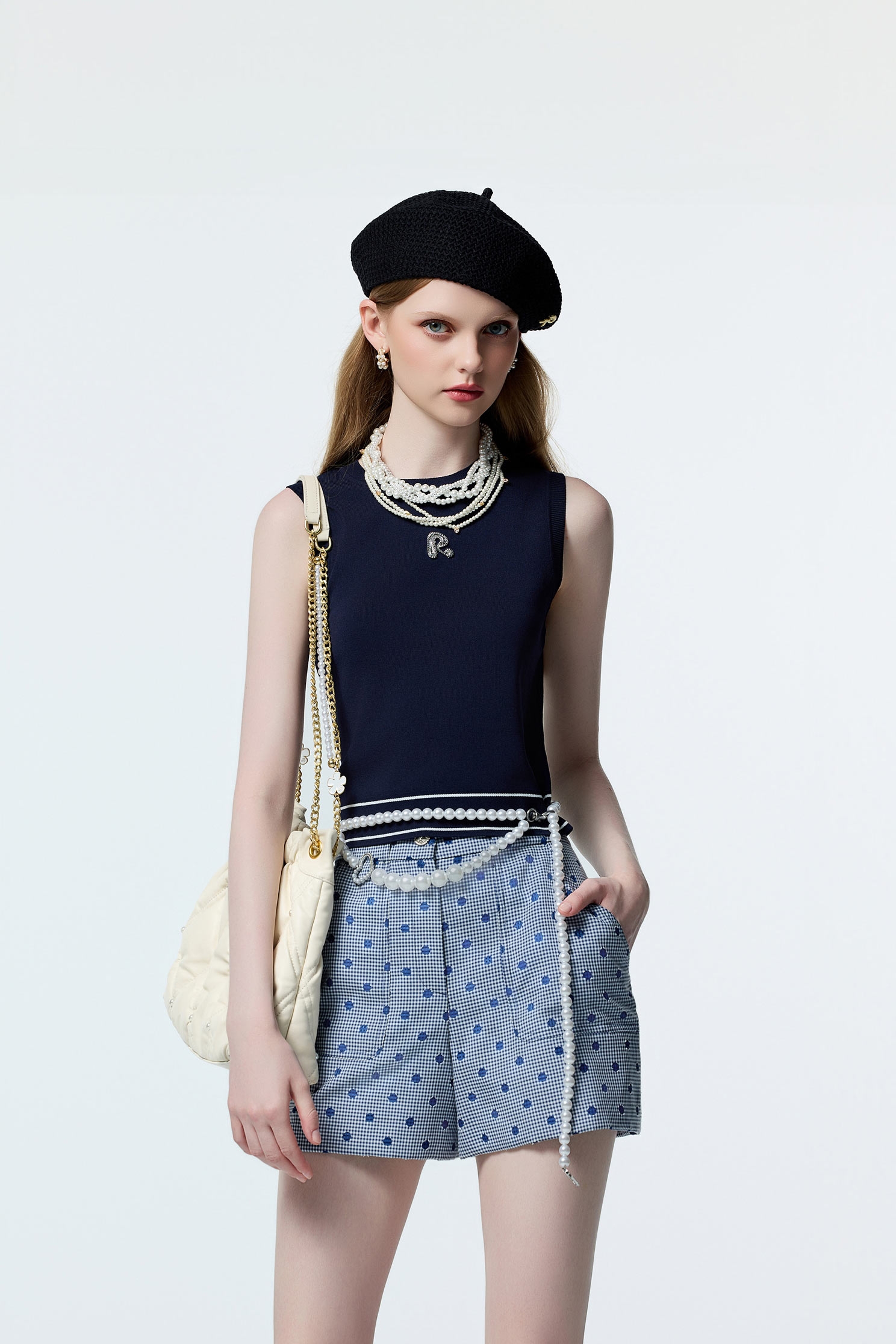 R Logo Navy Knit TopR Logo Navy Knit Top,sleeveless tops,Tops,sleeveless tops,Season (AW) Look,Valentine,sleeveless tops,upperclass,Knitted,Knitted tops,Knitted tops