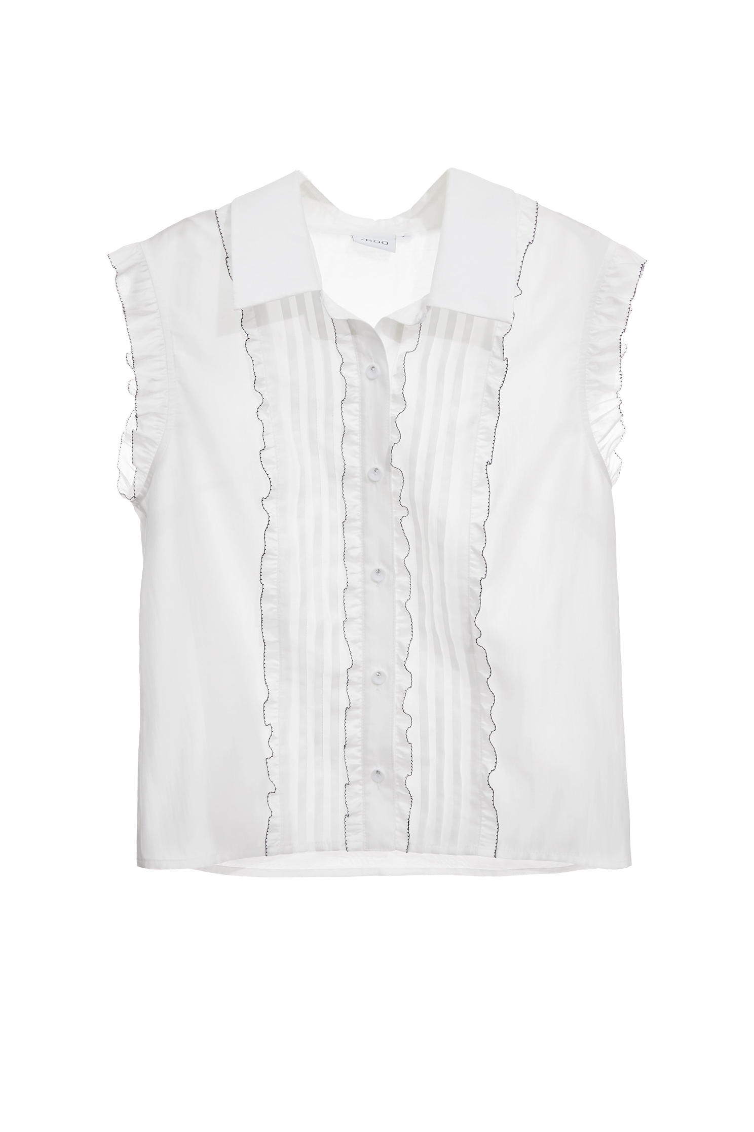 Contrast Navy Trim Ruffle VestContrast Navy Trim Ruffle Vest,sleeveless tops,Tops,Embroidered,sleeveless tops,Season (AW) Look,Valentine,sleeveless tops,upperclass