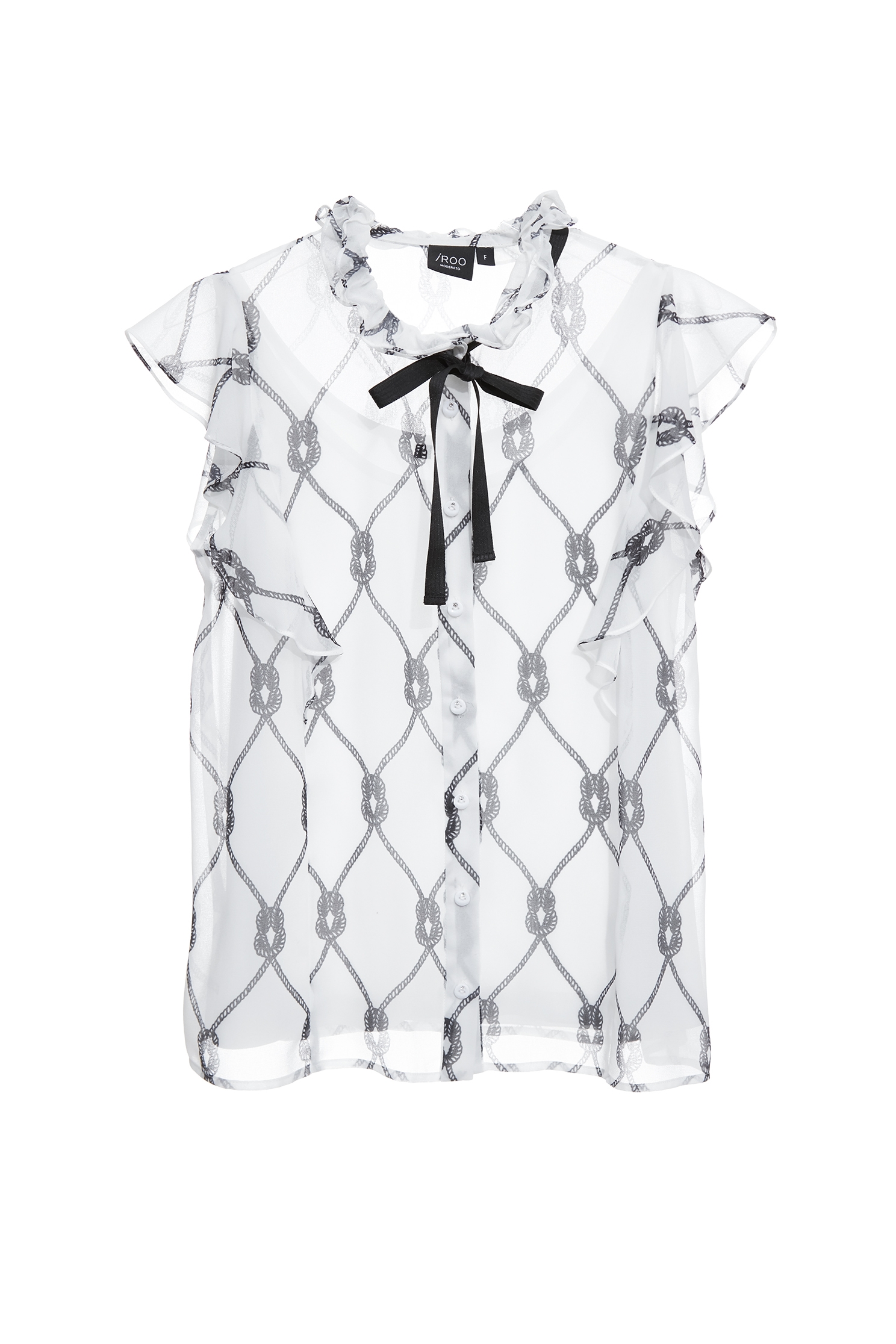 French Rope Graphic Print Ruffle Detail VestFrench Rope Graphic Print Ruffle Detail Vest,sleeveless tops,Under shirts,Season (SS) Look,sleeveless tops,bows,Chiffon
