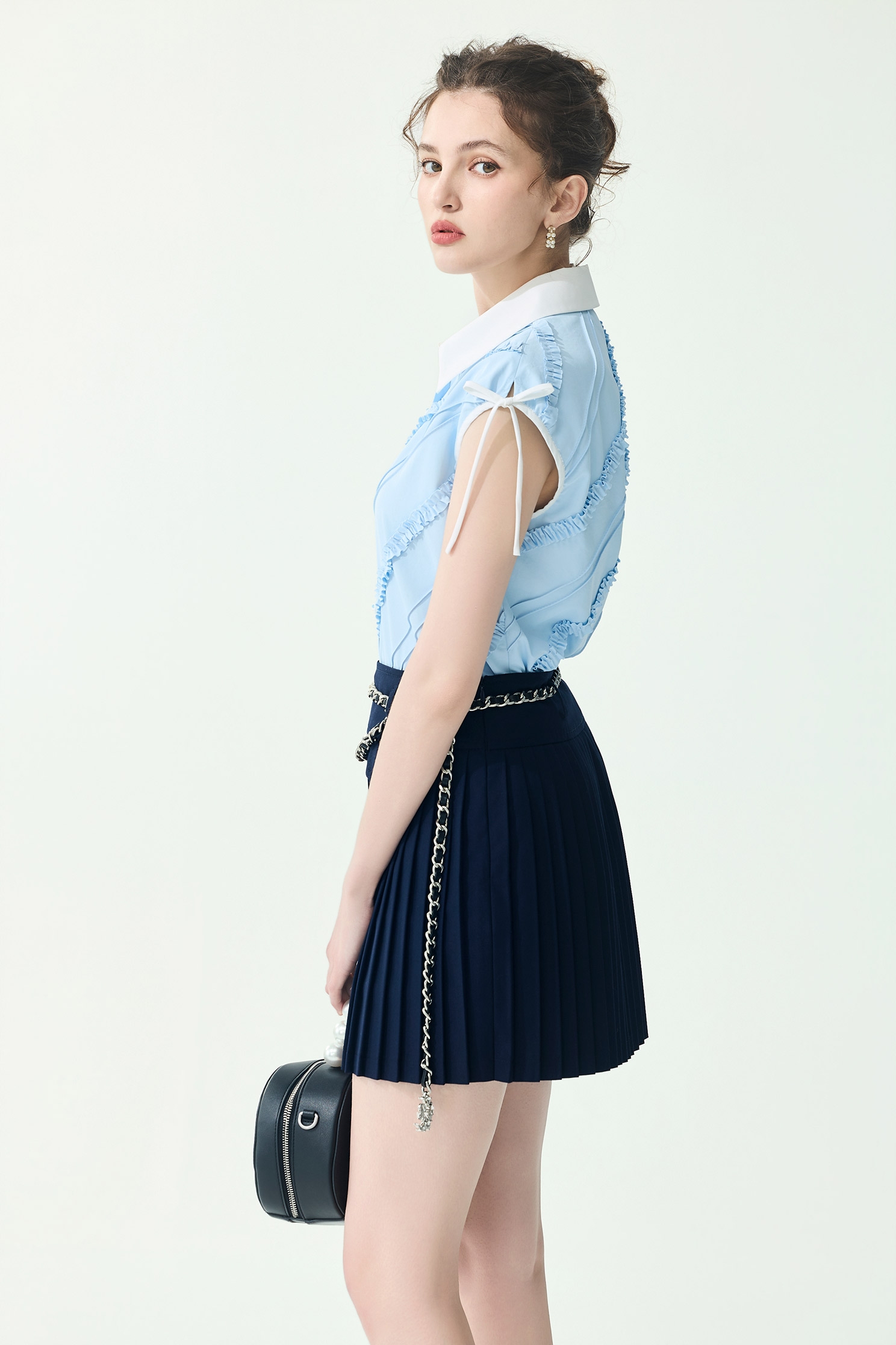 Pleated Ruffle Detail Button Front Vest,sleeveless tops,Tops,Season (SS) Look,sleeveless tops