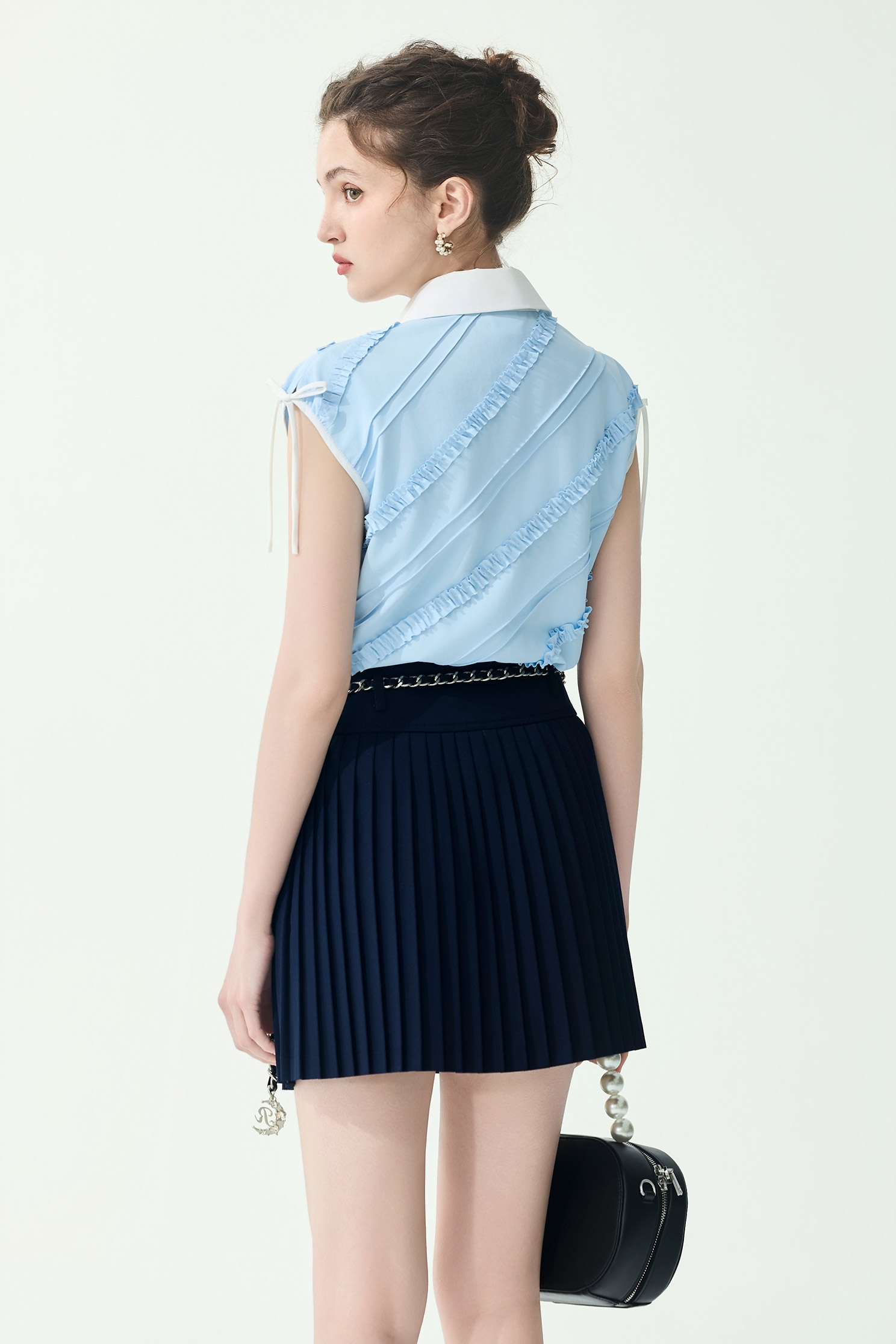 Pleated Ruffle Detail Button Front Vest,sleeveless tops,Tops,Season (SS) Look,sleeveless tops