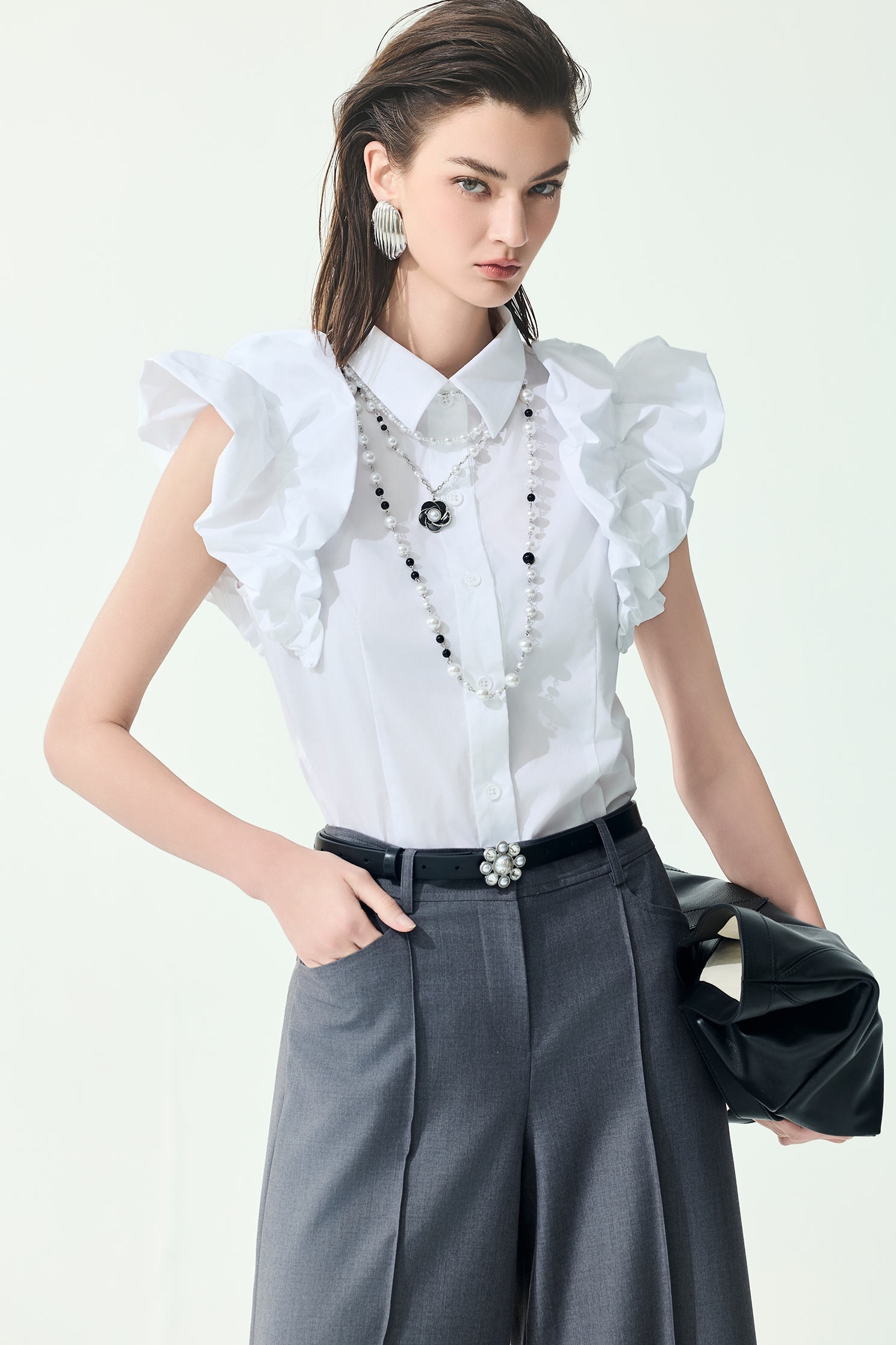 Ruffle Detail Button Front VestRuffle Detail Button Front Vest,sleeveless tops,Tops,Season (SS) Look,White tops,sleeveless tops