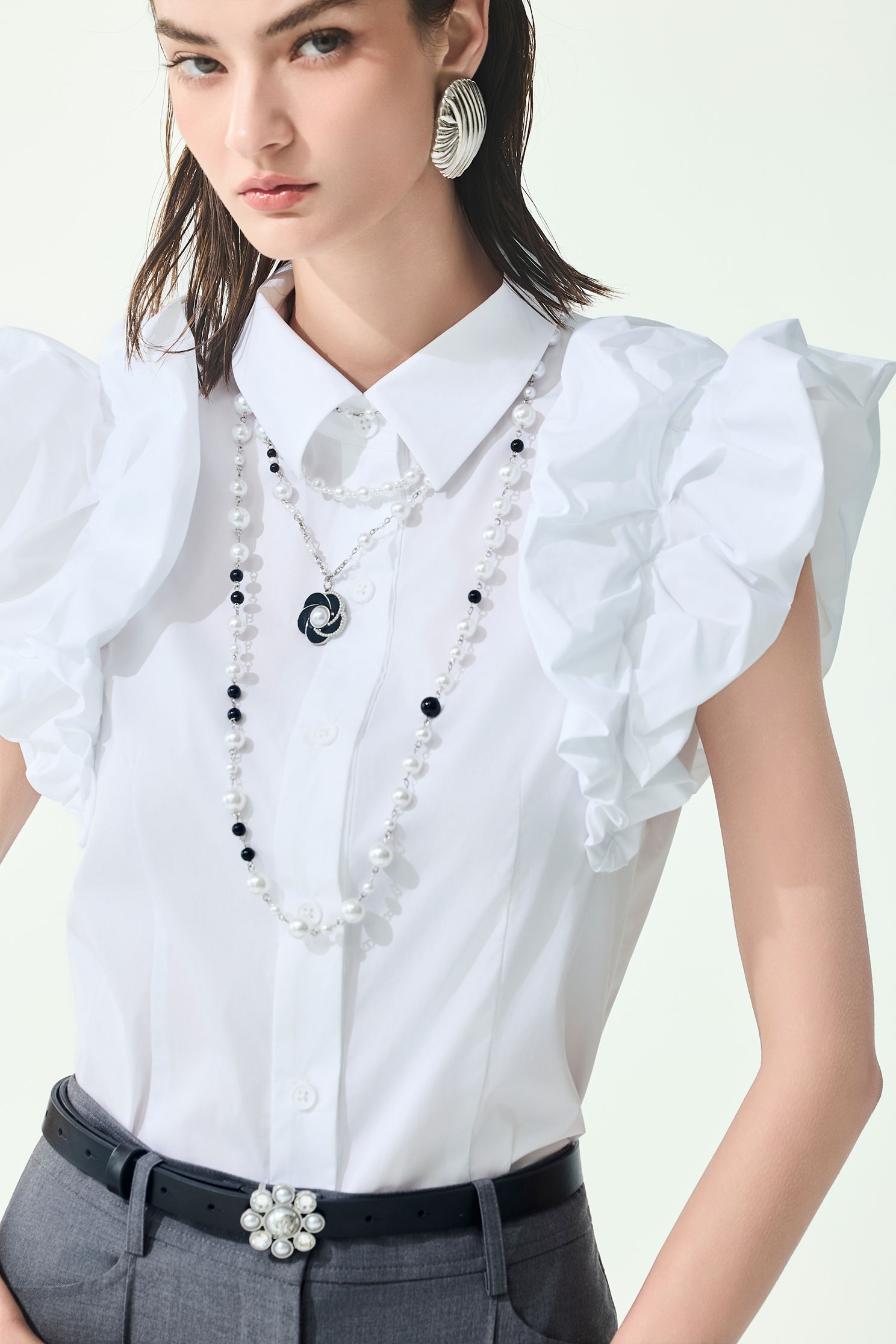 Ruffle Detail Button Front VestRuffle Detail Button Front Vest,sleeveless tops,Tops,Season (SS) Look,White tops,sleeveless tops