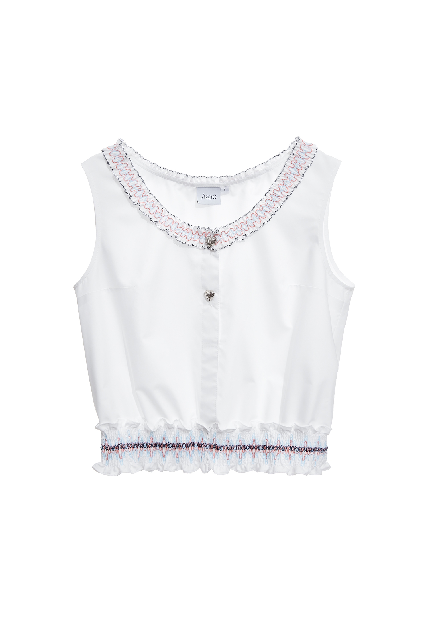 Multi Colour Embroidery Pleated Detail Vest,sleeveless tops,Tops,Embroidered,Season (SS) Look,White tops,sleeveless tops