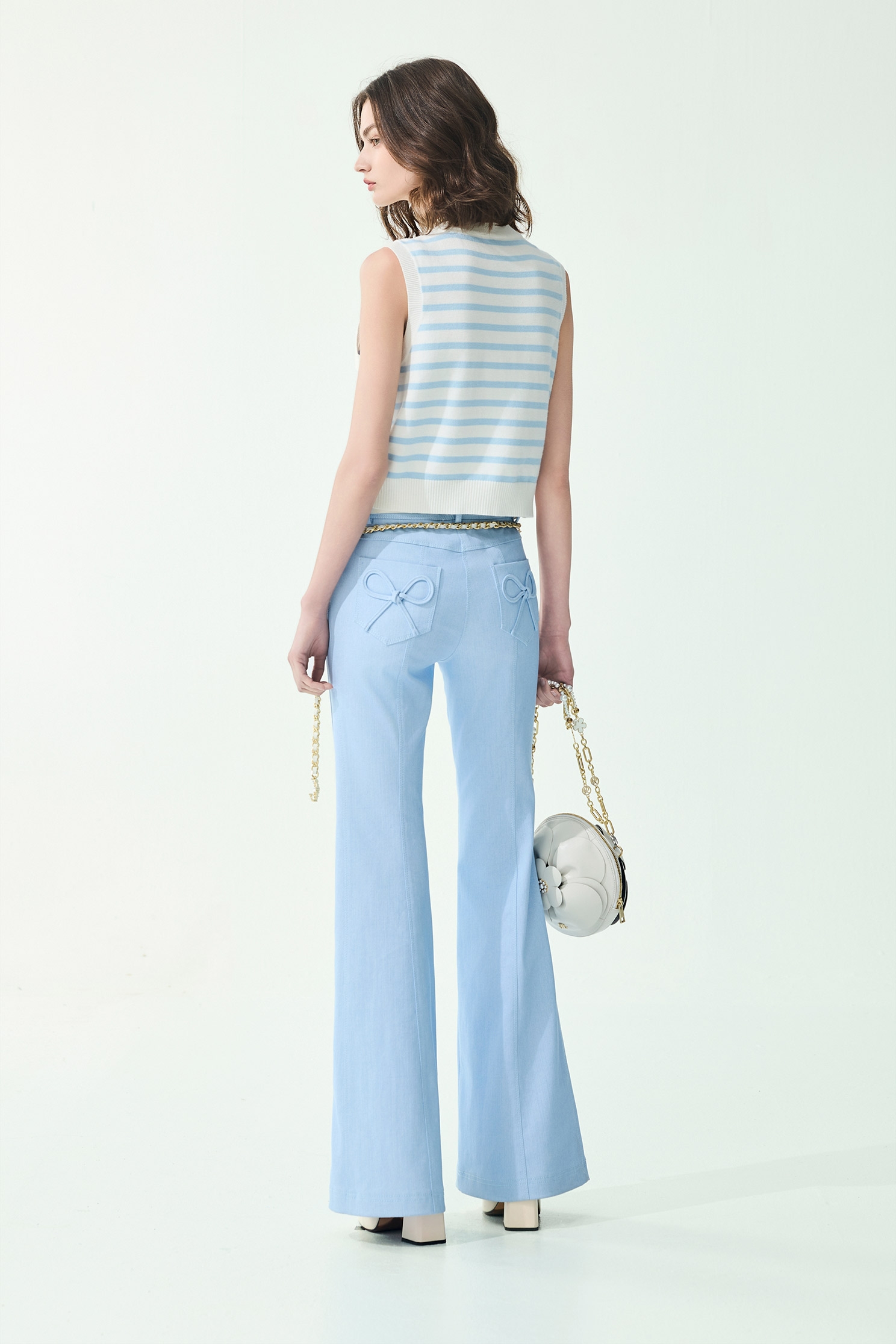 Bow Applique Stripe Knit Vest,sleeveless tops,Tops,Season (SS) Look,sleeveless tops,bows,Knitted,Knitted tops