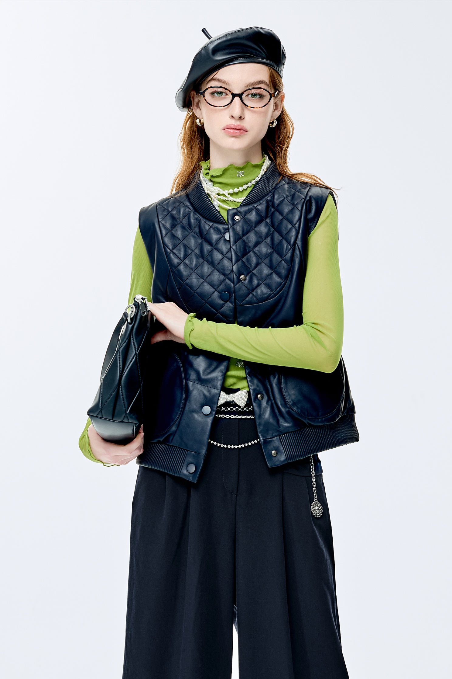 Front Button Navy Leather VestFront Button Navy Leather Vest,sleeveless tops,Outerwear,sleeveless tops,Leather,Season (AW) Look,sleeveless tops