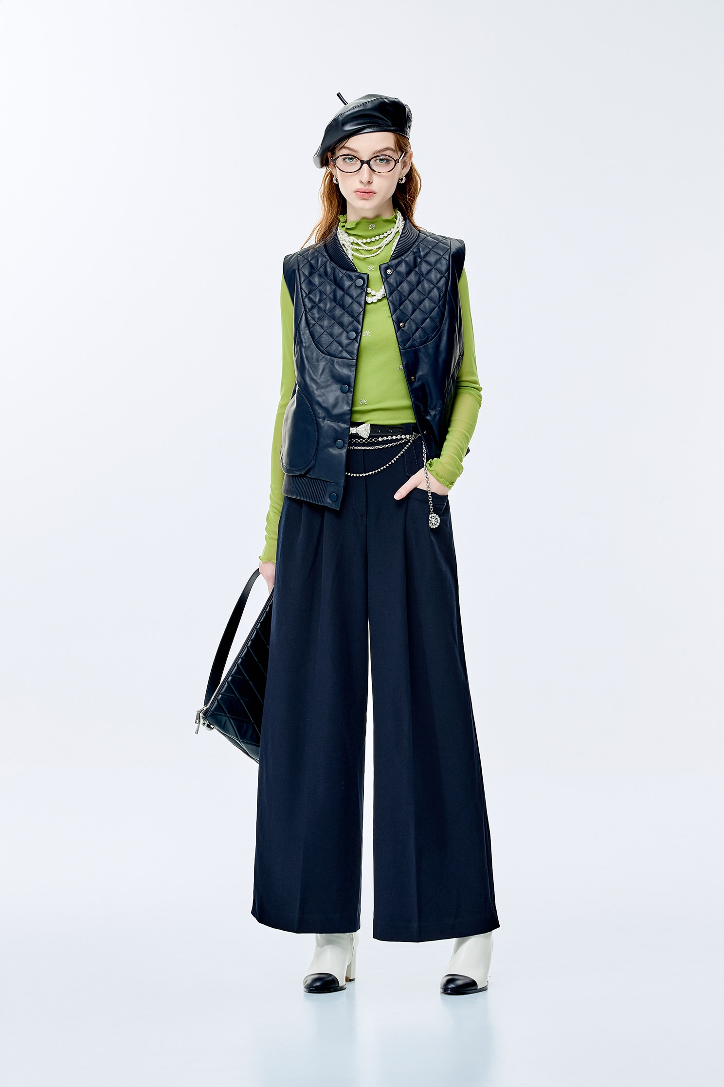 Front Button Navy Leather VestFront Button Navy Leather Vest,sleeveless tops,Outerwear,sleeveless tops,Leather,Season (AW) Look,sleeveless tops