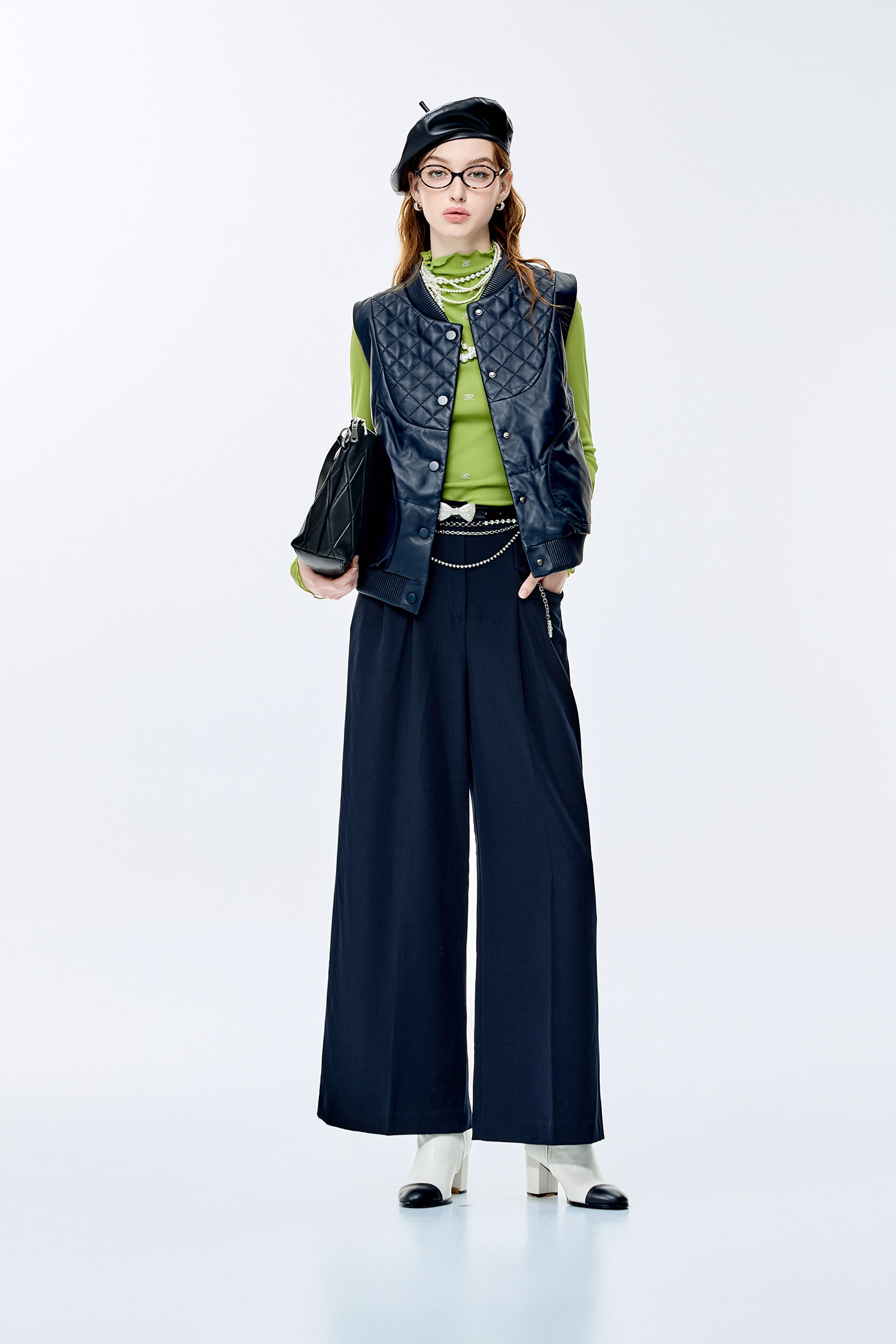 Front Button Navy Leather VestFront Button Navy Leather Vest,sleeveless tops,Outerwear,sleeveless tops,Leather,Season (AW) Look,sleeveless tops