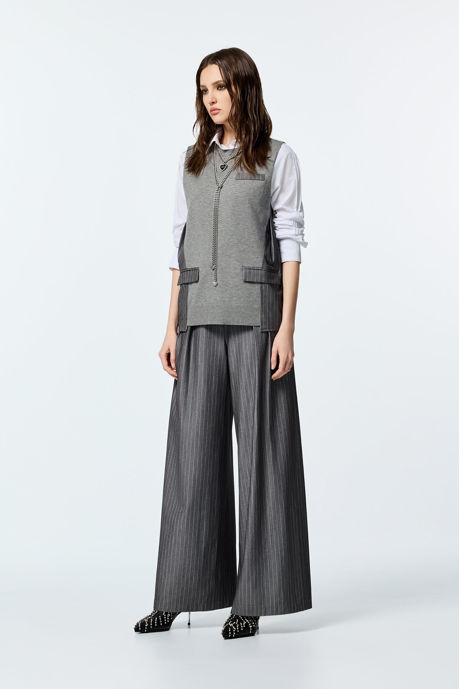 Grey Patchwork Detail Knit VestGrey Patchwork Detail Knit Vest,sleeveless tops,Tops,Stripe,Season (AW) Look,sleeveless tops,Knitted,Knitted tops