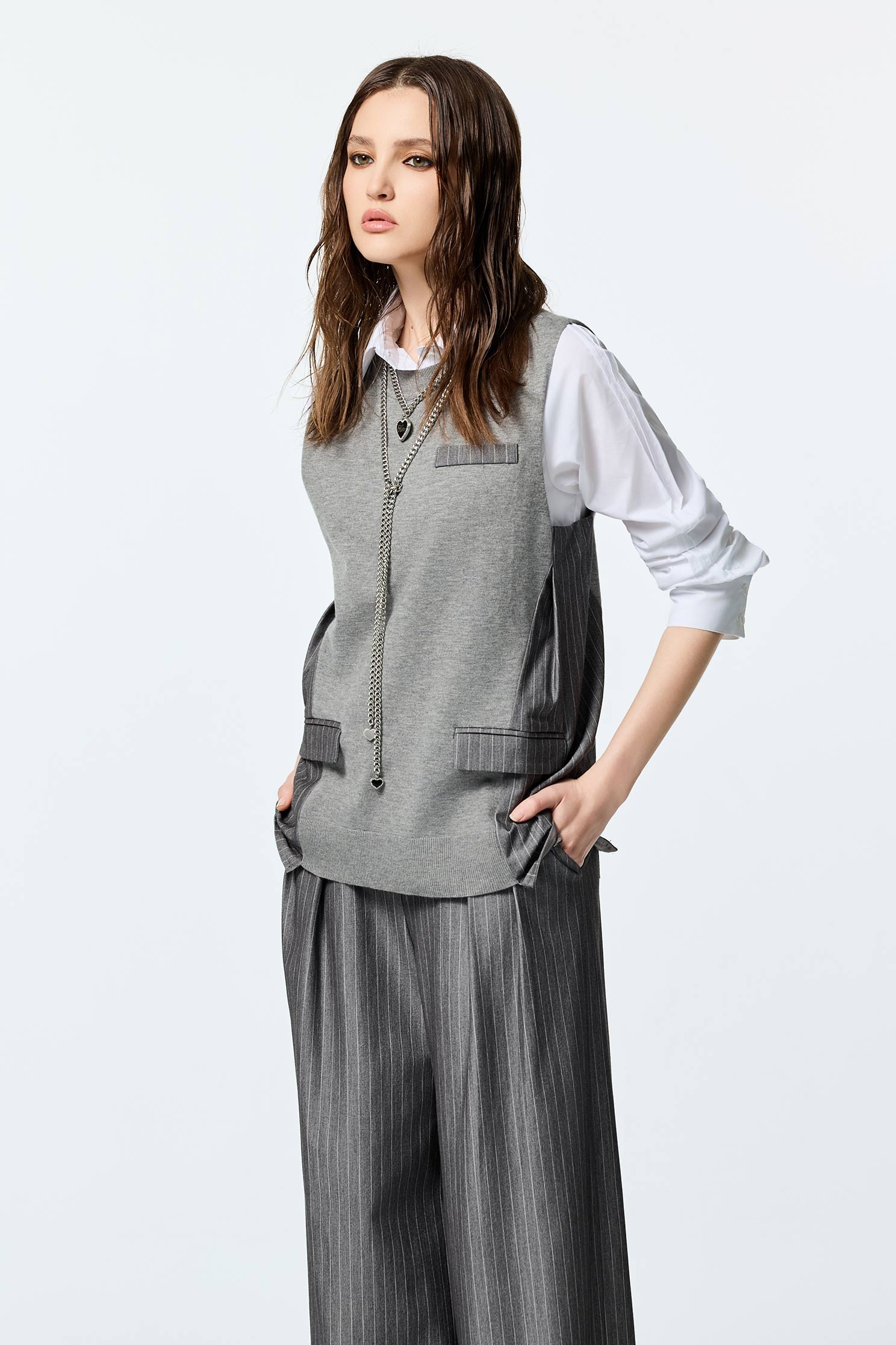 Grey Patchwork Detail Knit VestGrey Patchwork Detail Knit Vest,sleeveless tops,Tops,Stripe,Season (AW) Look,sleeveless tops,Knitted,Knitted tops