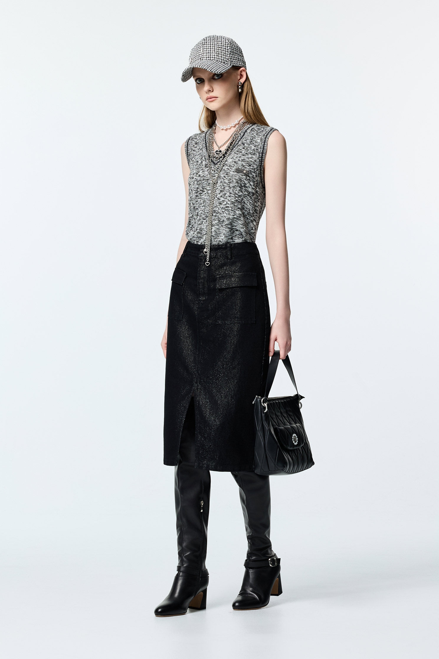 Grey V-neckline Knit VestGrey V-neckline Knit Vest,sleeveless tops,Season (AW) Look,sleeveless tops,Knitted,Knitted tops