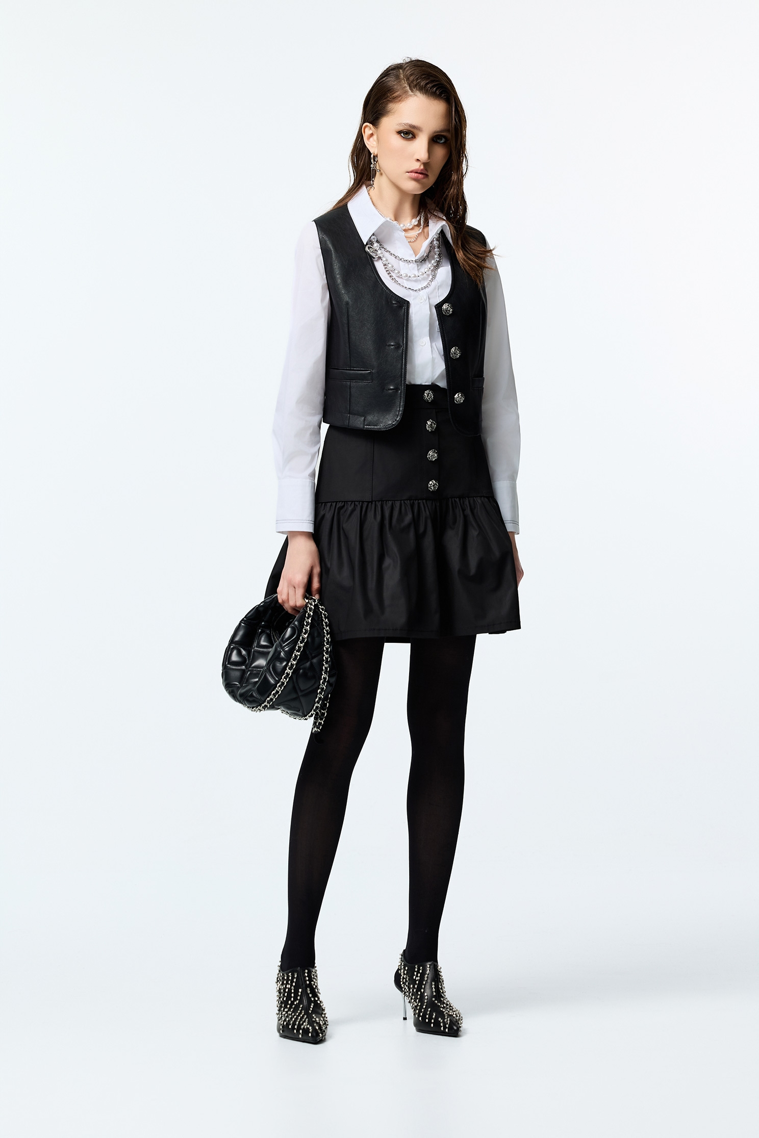 V-neck PU VestV-neck PU Vest,sleeveless tops,Leather,Season (AW) Look,sleeveless tops,Black tops