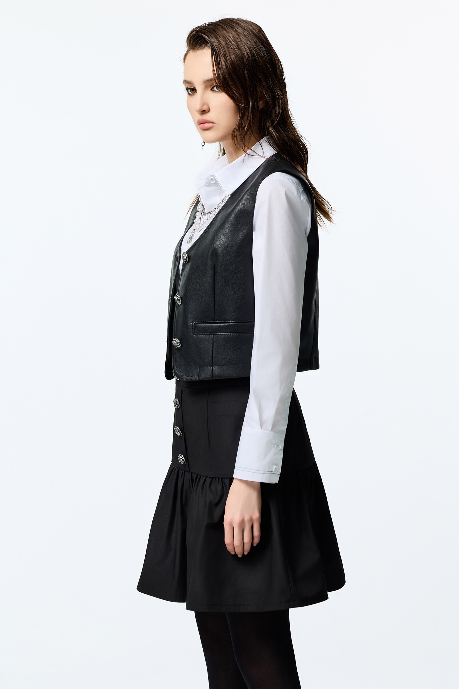 V-neck PU VestV-neck PU Vest,sleeveless tops,Leather,Season (AW) Look,sleeveless tops,Black tops