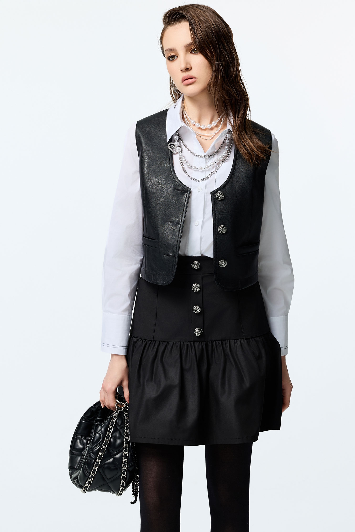 V-neck PU VestV-neck PU Vest,sleeveless tops,Leather,Season (AW) Look,sleeveless tops,Black tops