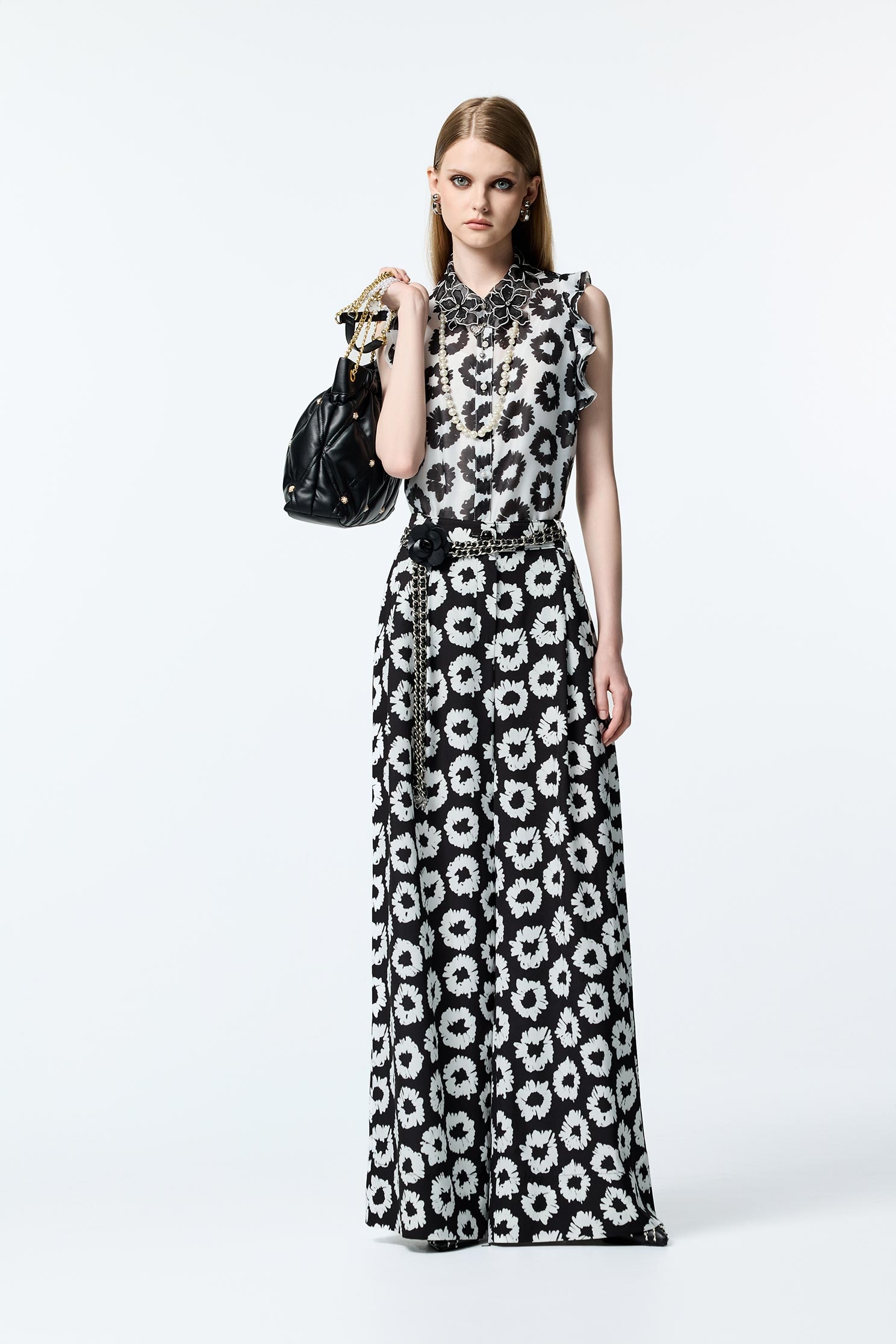 Ruffle Sleeve Hand Sketched Floral Print VestRuffle Sleeve Hand Sketched Floral Print Vest,sleeveless tops,Tops,pearl,Season (AW) Look,sleeveless tops