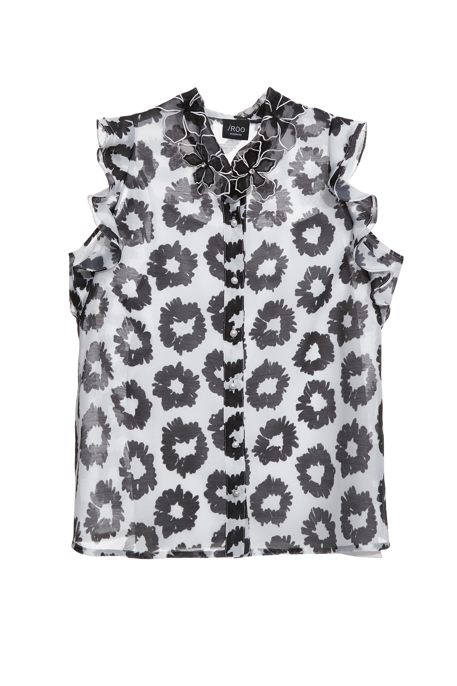 Ruffle Sleeve Hand Sketched Floral Print VestRuffle Sleeve Hand Sketched Floral Print Vest,sleeveless tops,Tops,pearl,Season (AW) Look,sleeveless tops