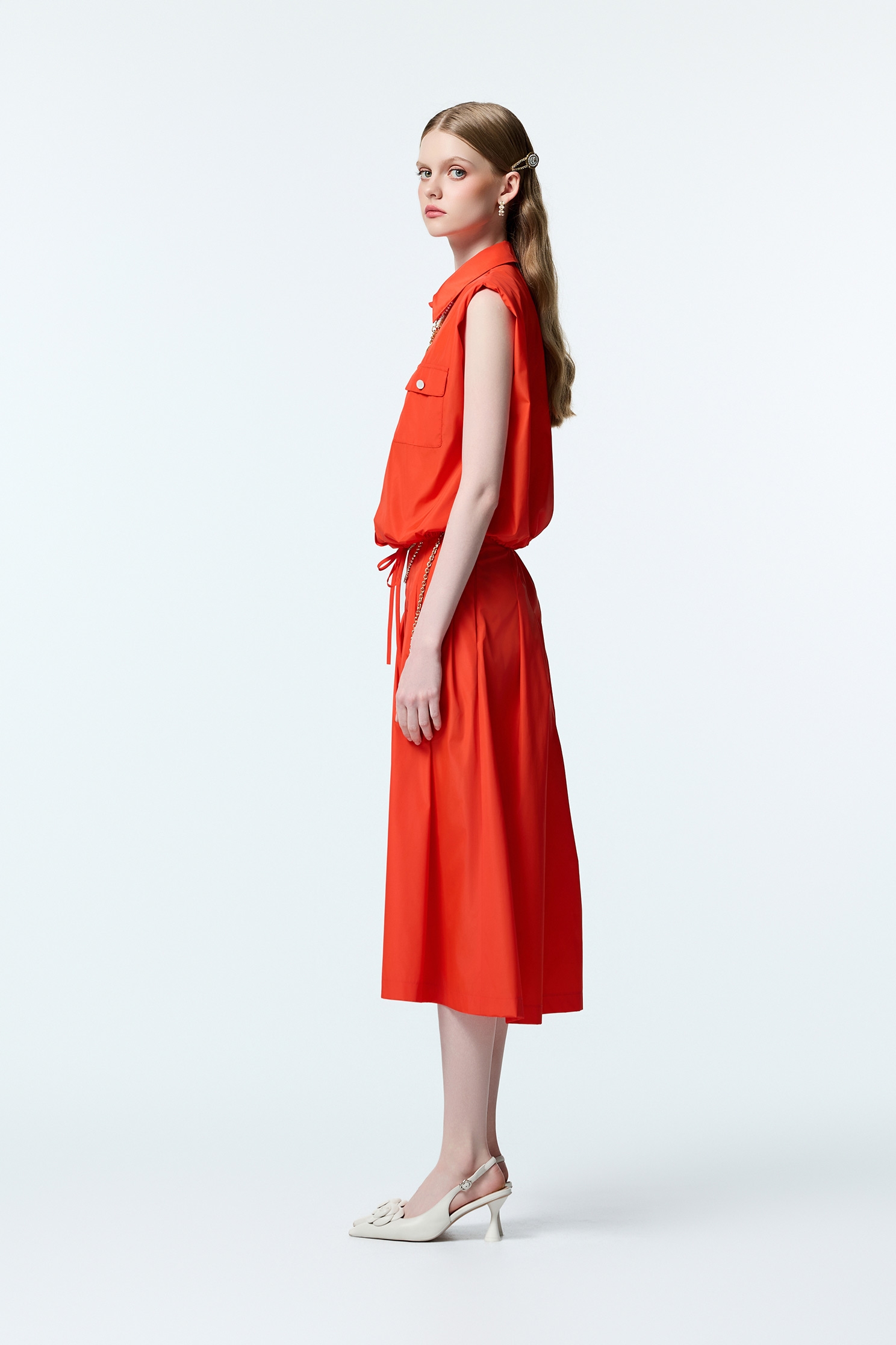 Reddish Orange Drawstring VestReddish Orange Drawstring Vest,sleeveless tops,Tops,Season (AW) Look,sleeveless tops