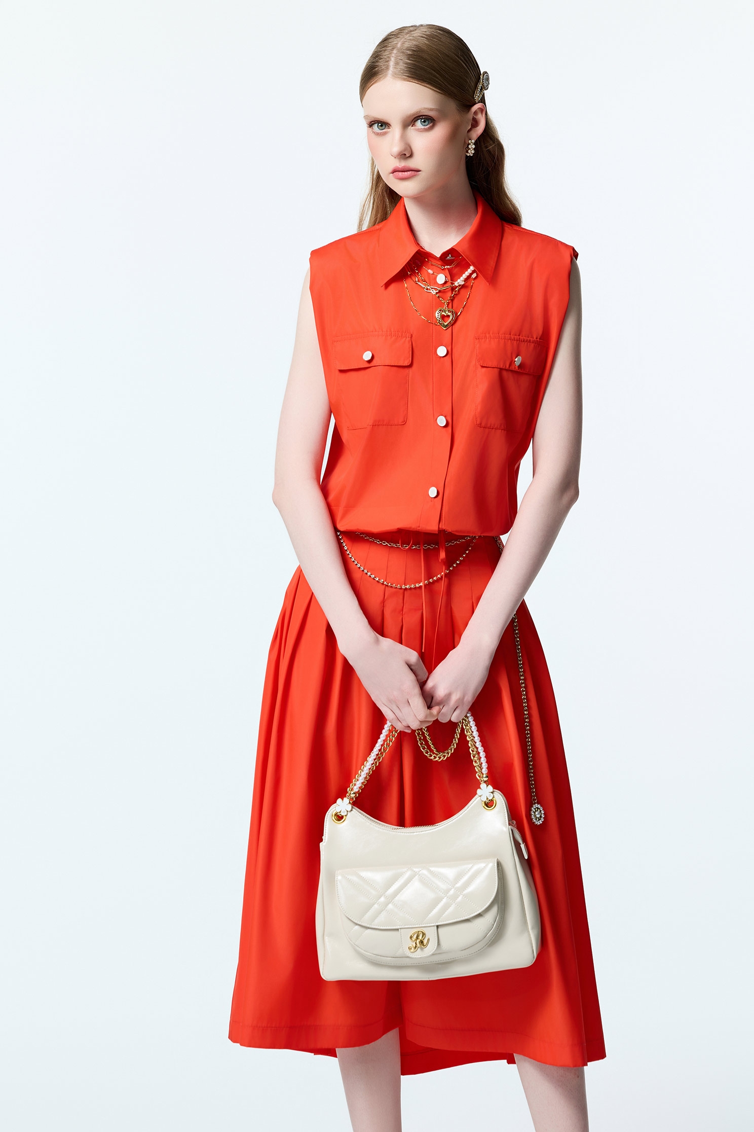 Reddish Orange Drawstring VestReddish Orange Drawstring Vest,sleeveless tops,Tops,Season (AW) Look,sleeveless tops