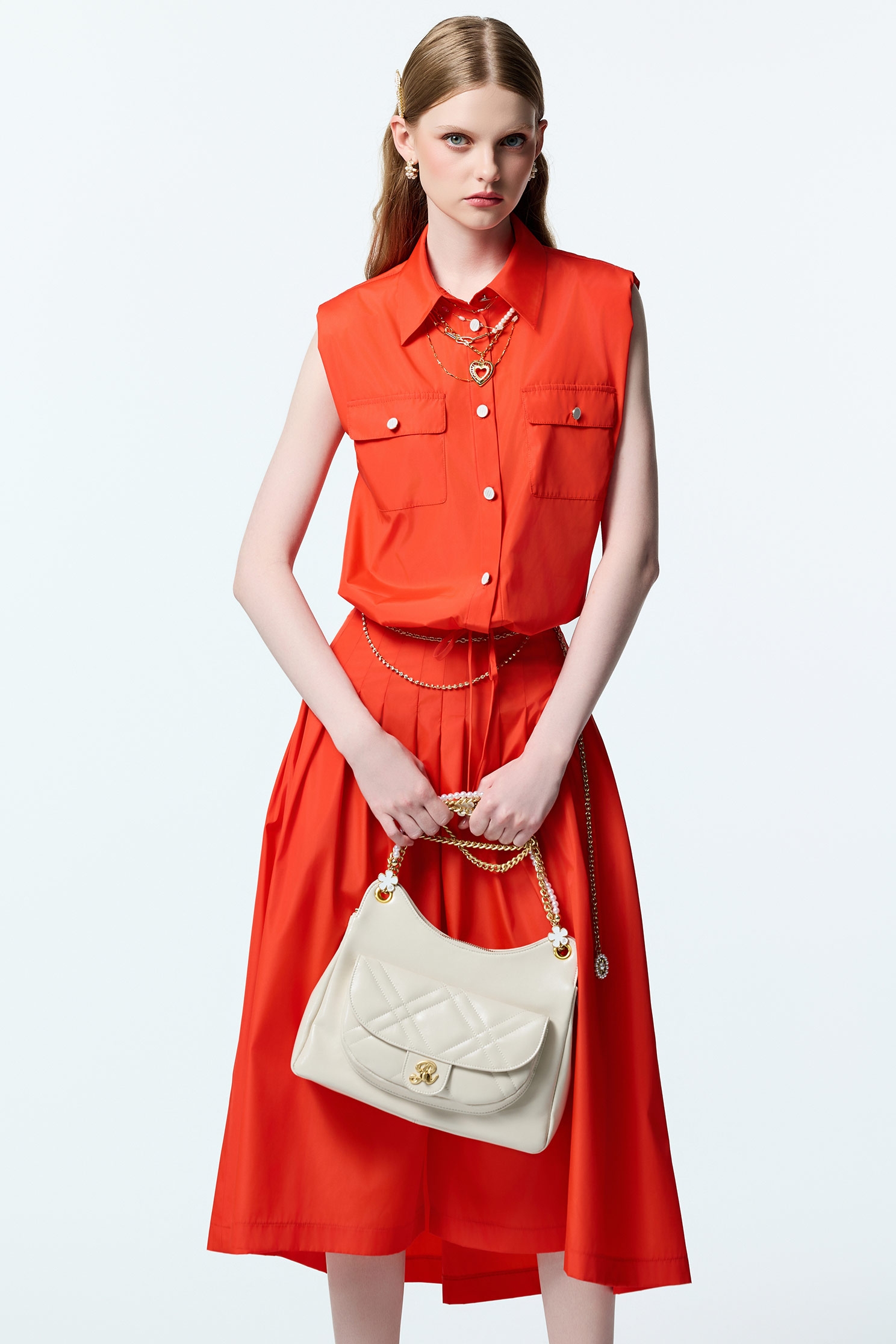 Reddish Orange Drawstring VestReddish Orange Drawstring Vest,sleeveless tops,Tops,Season (AW) Look,sleeveless tops