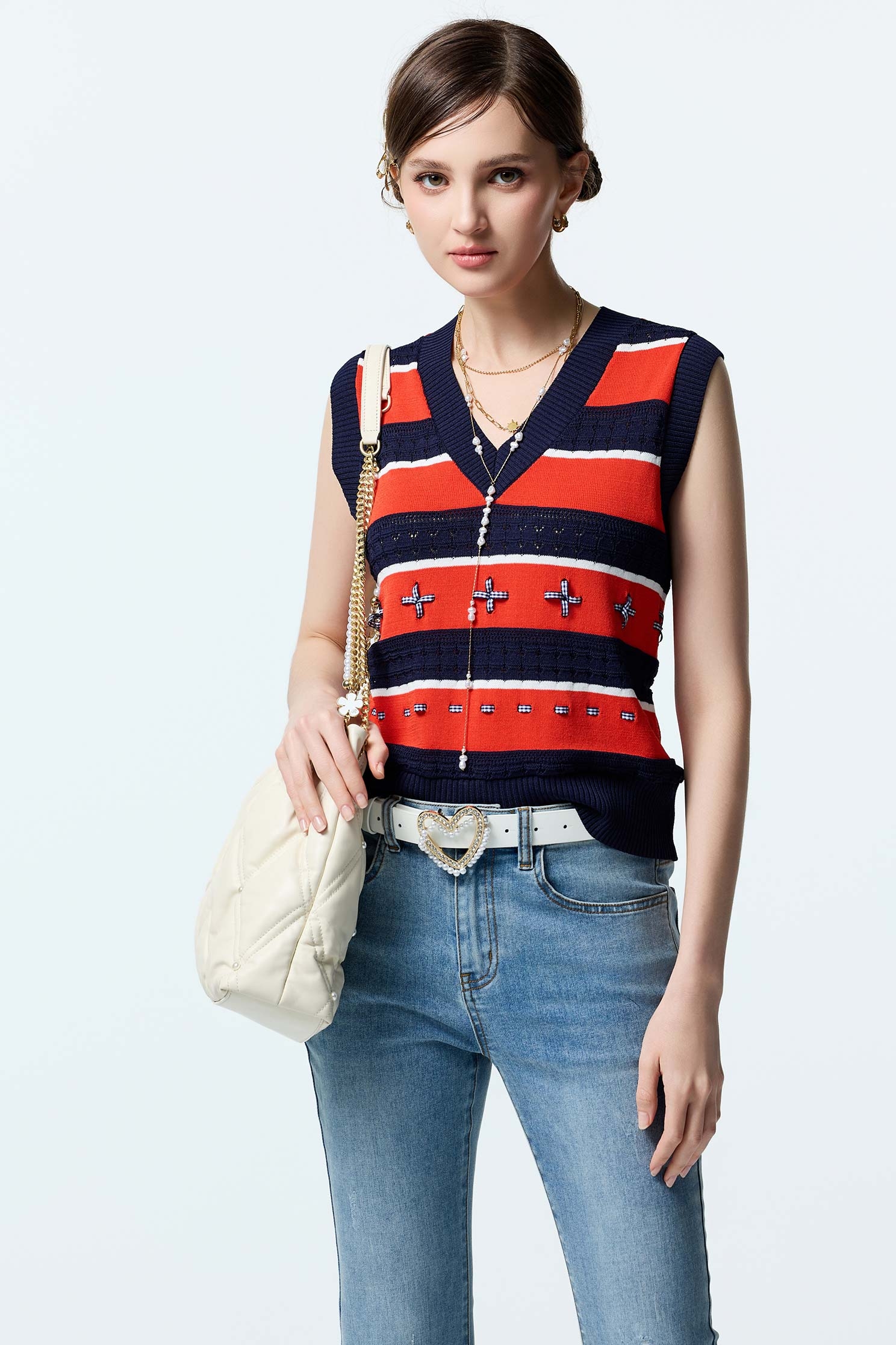 V-neck Contrast Colour Knit VestV-neck Contrast Colour Knit Vest,sleeveless tops,Tops,Season (AW) Look,sleeveless tops,Knitted,Knitted tops
