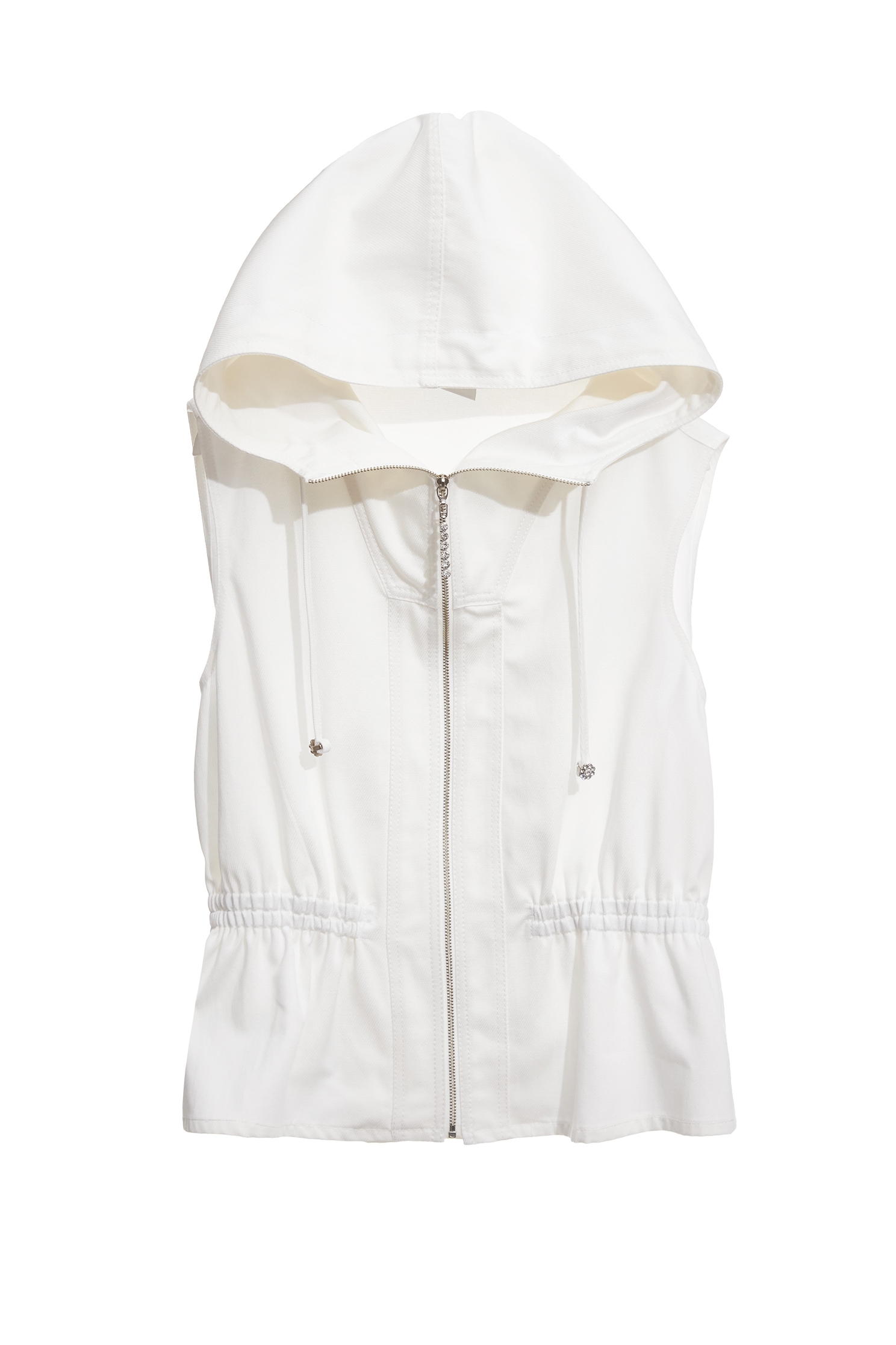 White Hoodie Front Zip VestWhite Hoodie Front Zip Vest,Jackets,sleeveless tops,Outerwear,White tops,Season (AW) Look,sleeveless tops