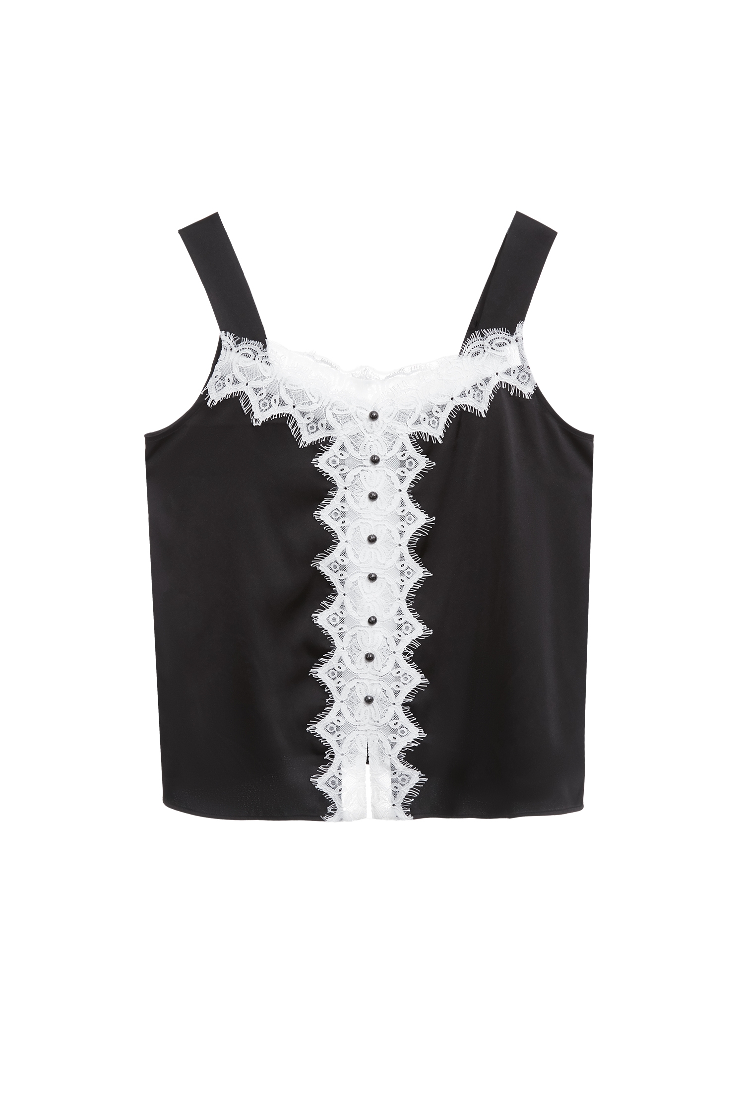Contrast Lace Satin Tank TopContrast Lace Satin Tank Top,sleeveless tops,Season (AW) Look,sleeveless tops,Lace,Black tops