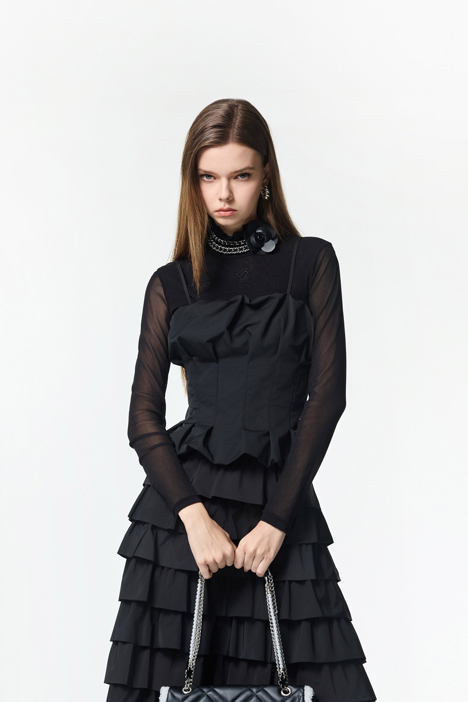 Pintucks Detail Two Piece TopPintucks Detail Two Piece Top,sleeveless tops,Office Looks,Tops,bestselling,Season (AW) Look,Valentine,Thin straps,Embroidered