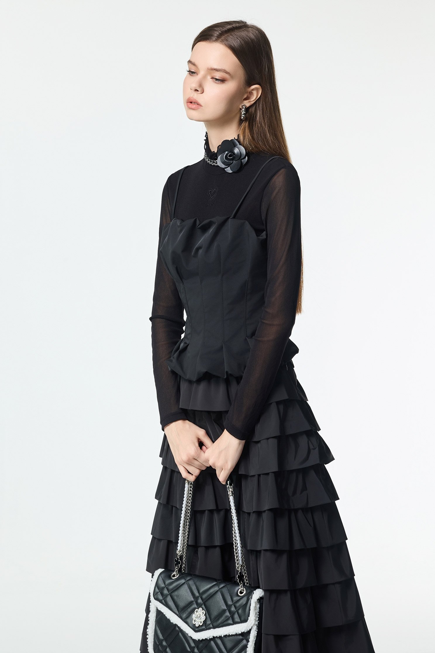 Pintucks Detail Two Piece TopPintucks Detail Two Piece Top,sleeveless tops,Office Looks,Tops,bestselling,Season (AW) Look,Valentine,Thin straps,Embroidered