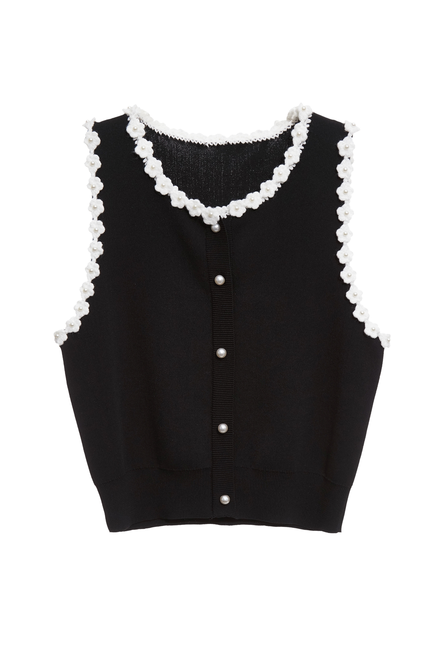 Contrast Floral Detail Knit VestContrast Floral Detail Knit Vest,sleeveless tops,Office Looks,bestselling,pearl,Season (AW) Look,Valentine,sleeveless tops,Knitted