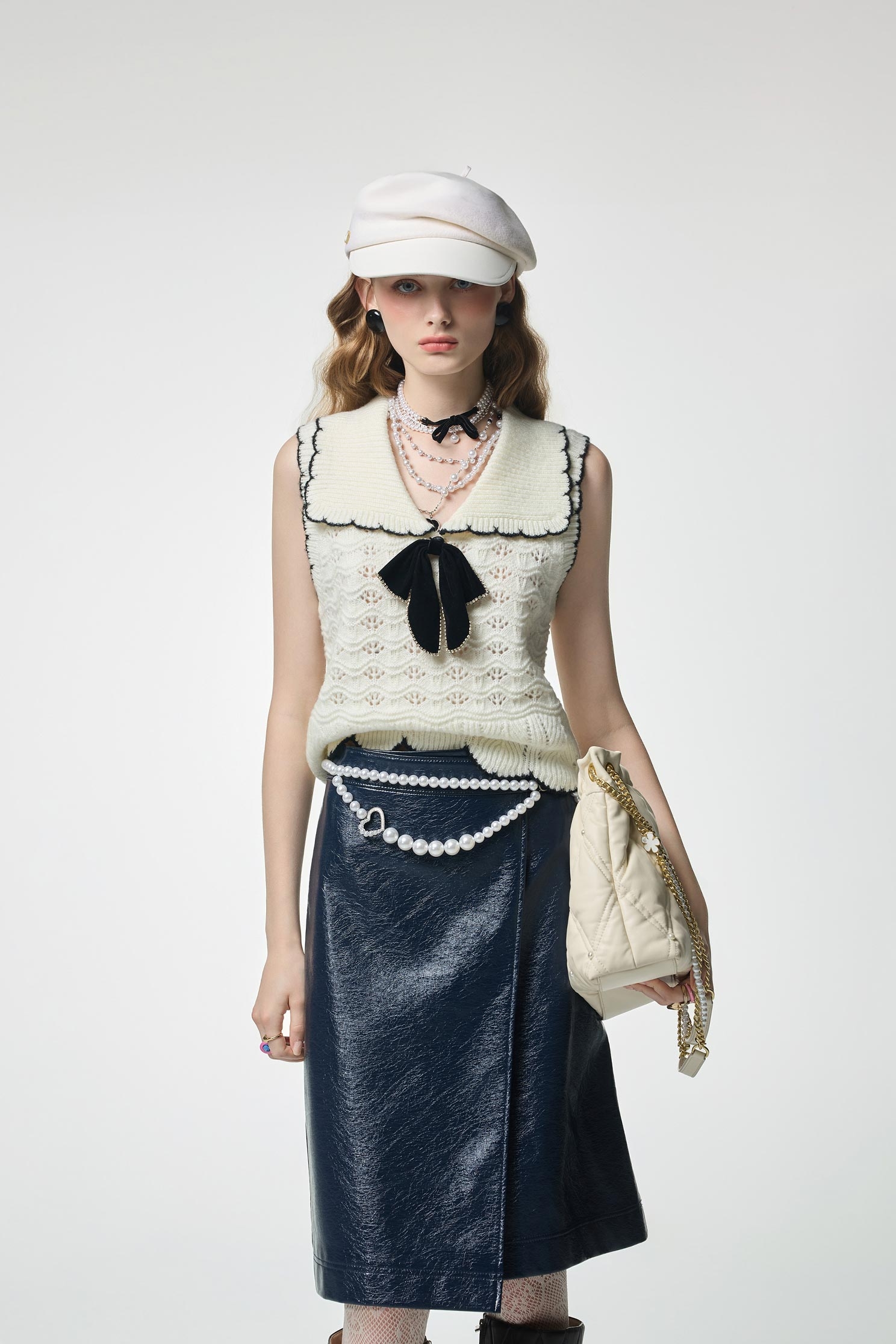 Navy Bow Detail Knit VestNavy Bow Detail Knit Vest,sleeveless tops,Tops,White tops,Season (AW) Look,sleeveless tops,bows,Knitted,Knitted tops