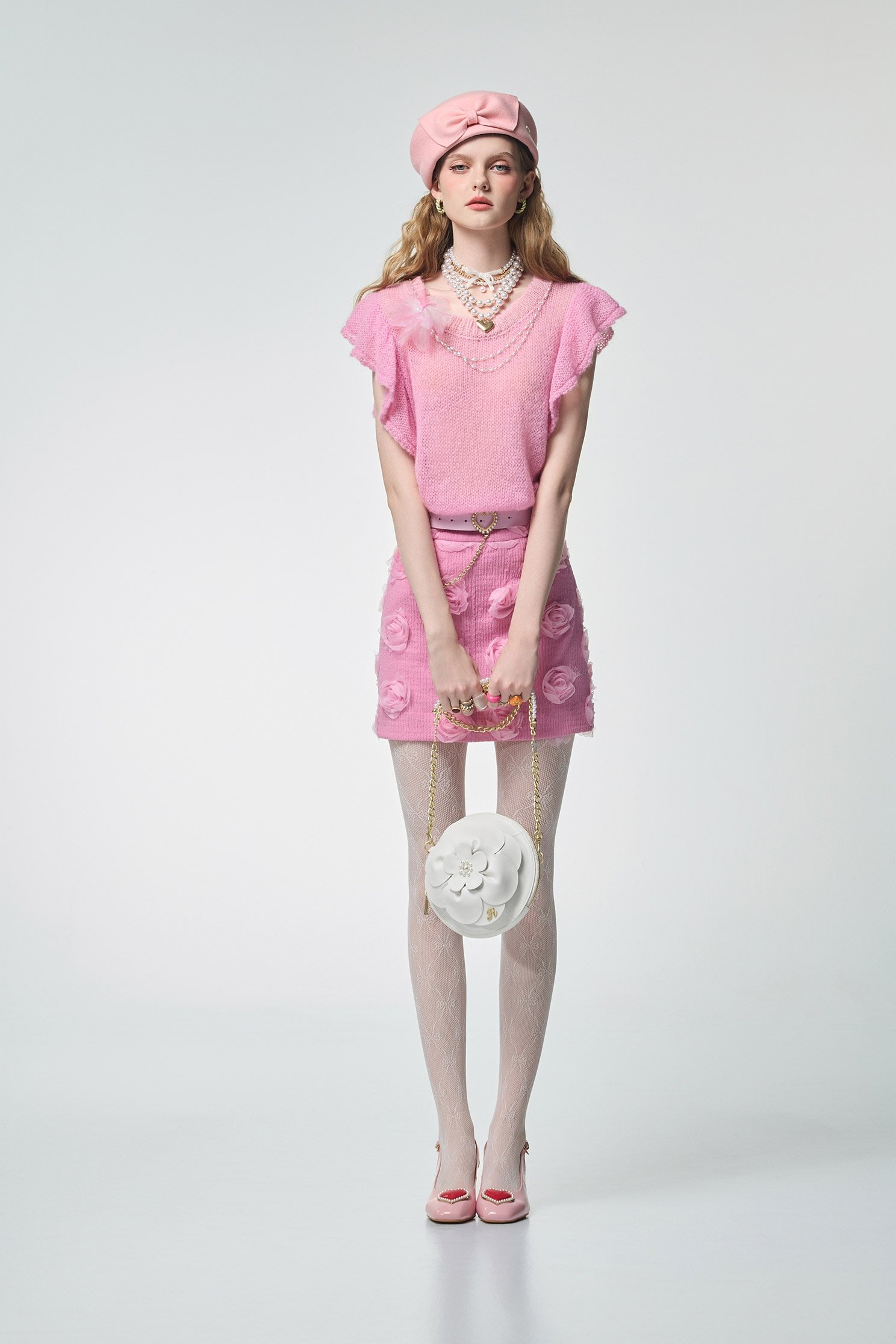 Ruffle Detail Pink Knit VestRuffle Detail Pink Knit Vest,sleeveless tops,Tops,pearl,Season (AW) Look,sleeveless tops,Knitted,Knitted tops,Necklaces