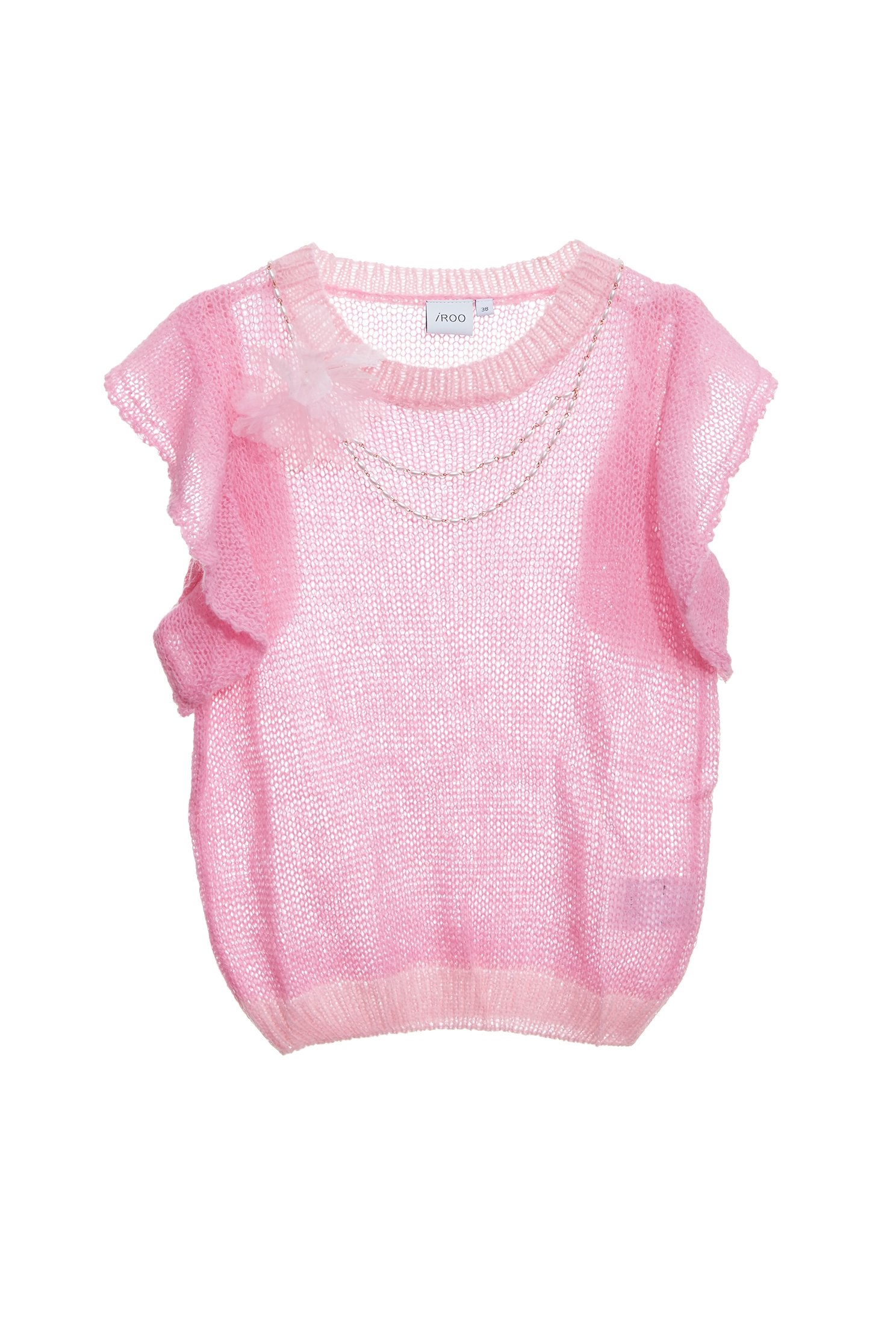 Ruffle Detail Pink Knit VestRuffle Detail Pink Knit Vest,sleeveless tops,Tops,pearl,Season (AW) Look,sleeveless tops,Knitted,Knitted tops,Necklaces