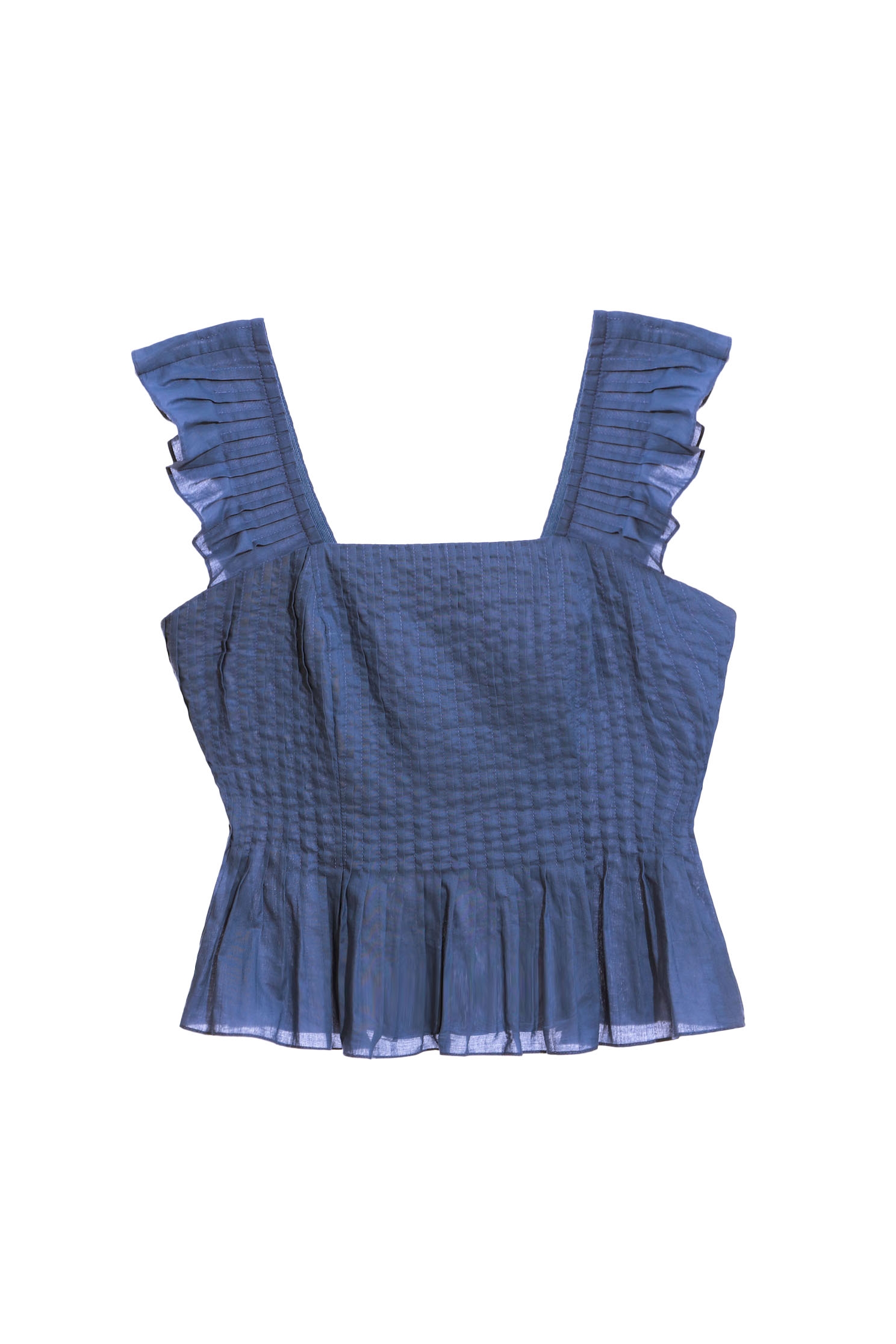 Peplum Square Neck Shirring VestPleated top,sleeveless tops,Tops,Season (SS) Look