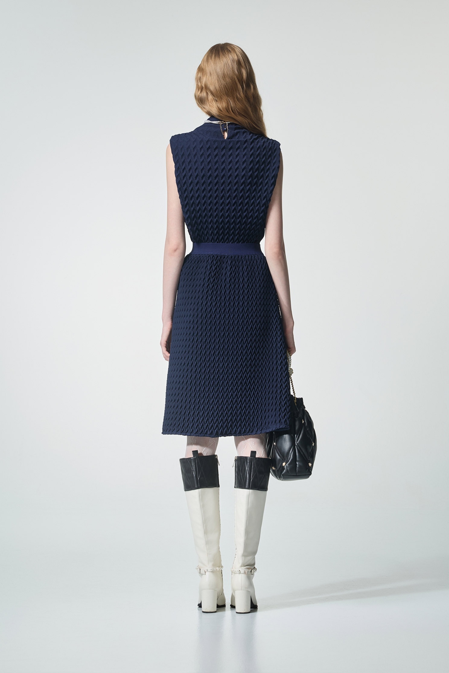 Navy Textured Pleats Turtleneck VestNavy Textured Pleats Turtleneck Vest,sleeveless tops,Tops,Season (AW) Look,sleeveless tops