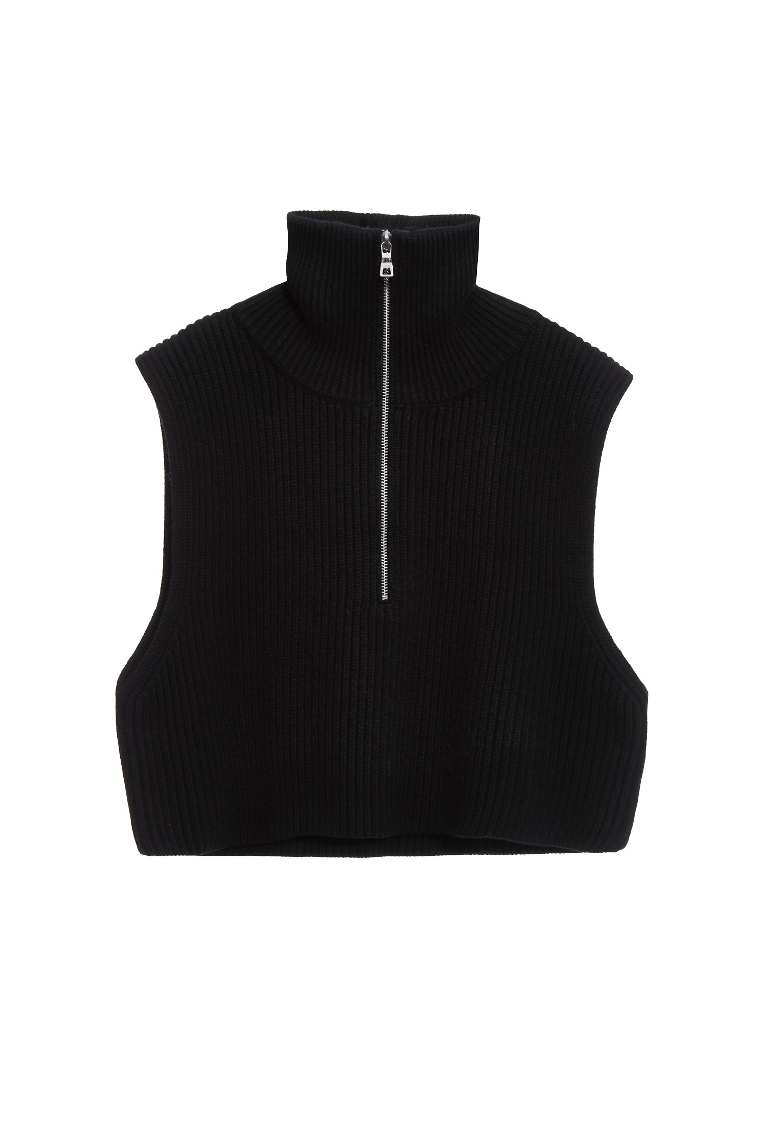 Turtleneck Front Zip Knit VestTurtleneck Front Zip Knit Vest,sleeveless tops,Season (AW) Look,sleeveless tops,Knitted,Knitted tops,Black tops
