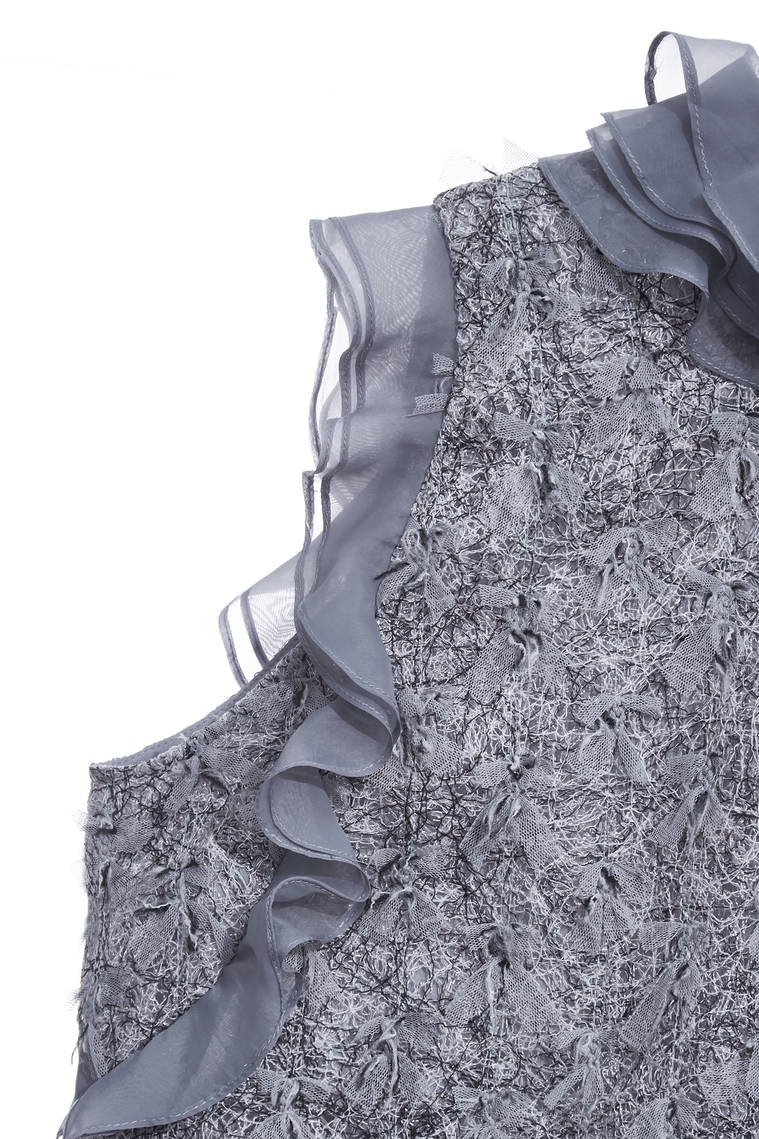 Organza Ruffle Mesh Texture VestOrganza Ruffle Mesh Texture Vest,T-shirts,sleeveless tops,Tops,Season (AW) Look,sleeveless tops,Lace tops,Knitted