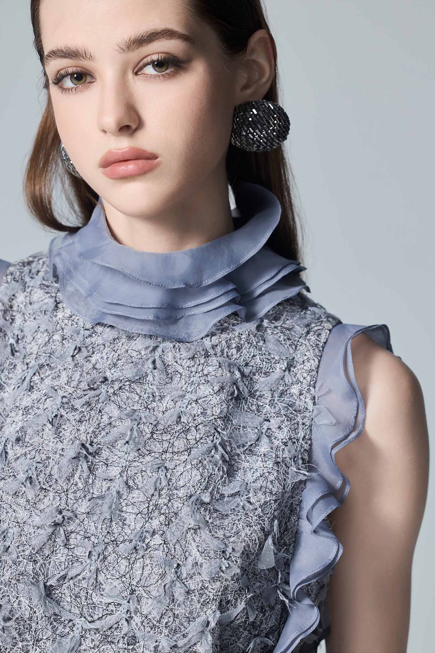 Organza Ruffle Mesh Texture VestOrganza Ruffle Mesh Texture Vest,T-shirts,sleeveless tops,Tops,Season (AW) Look,sleeveless tops,Lace tops,Knitted