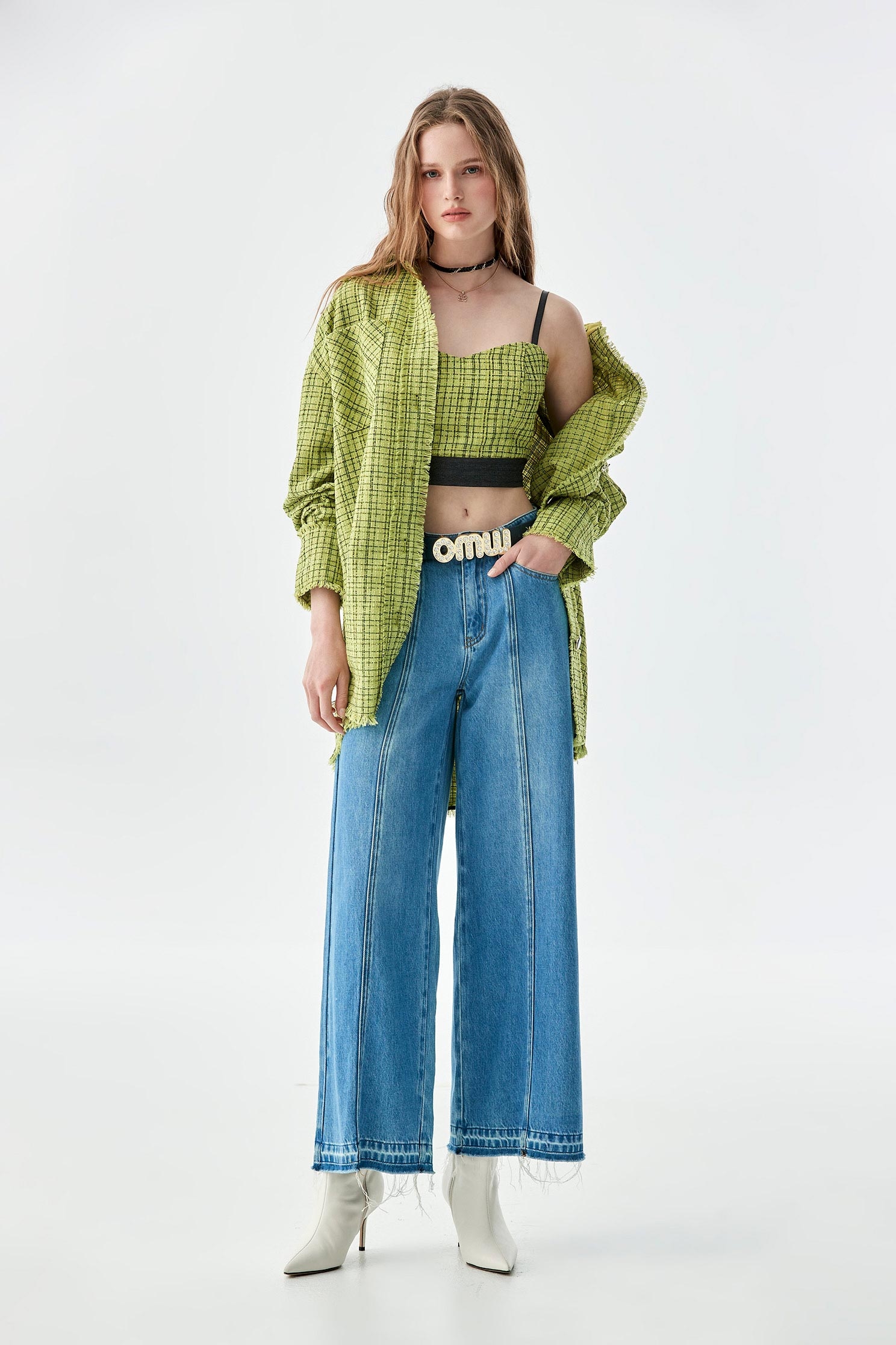 Green Tweed Crop Tank TopTweed short sleeveless top,sleeveless tops,co-ord sets,Season (AW) Look,Thin straps,sleeveless tops,Athleisure