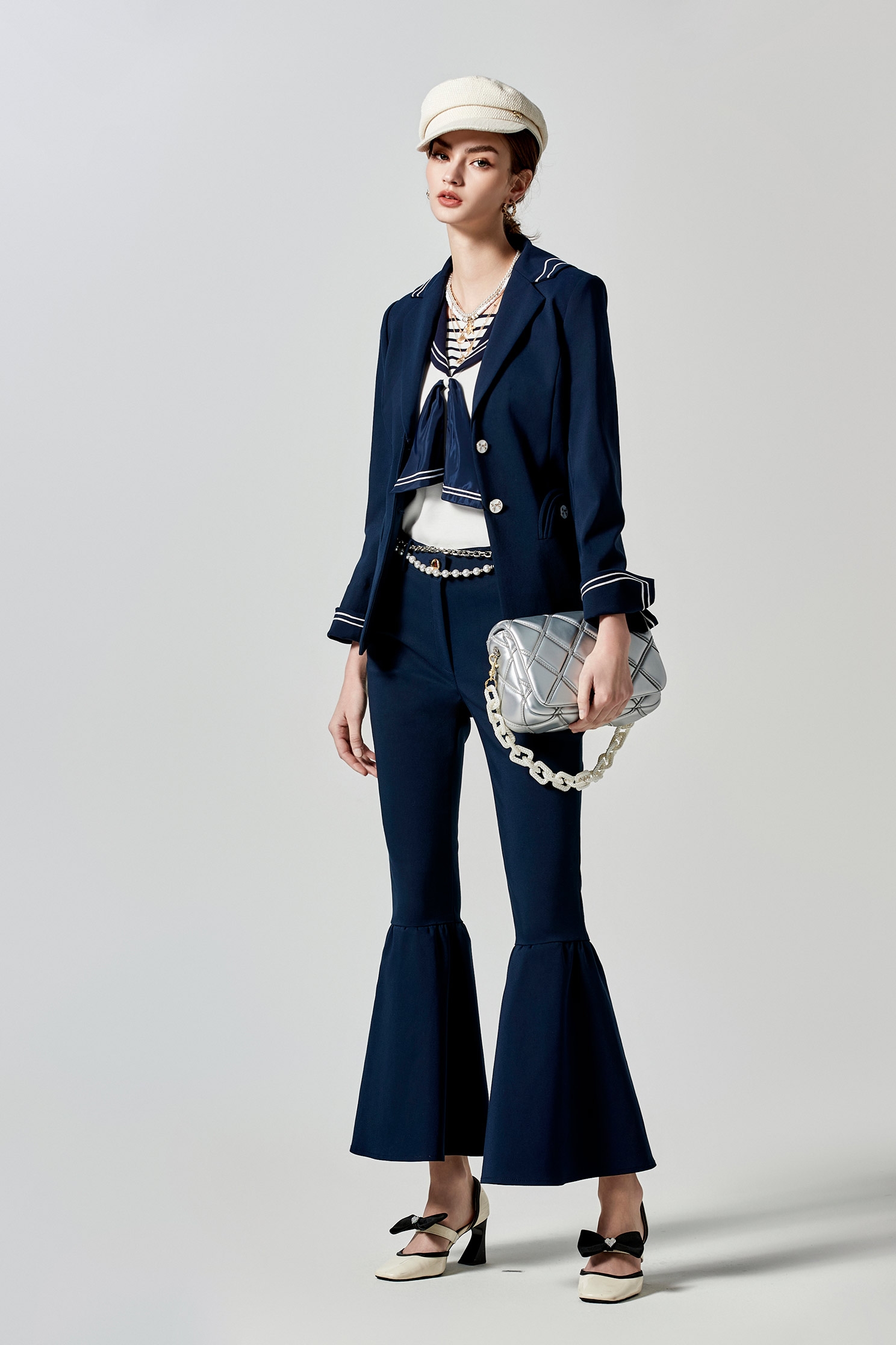 Contrast Sailor Collar Cap Sleeve TopContrast Sailor Collar Cap Sleeve Top,V-Neck T shirts,sleeveless tops,Tops,Season (SS) Look,Stripe